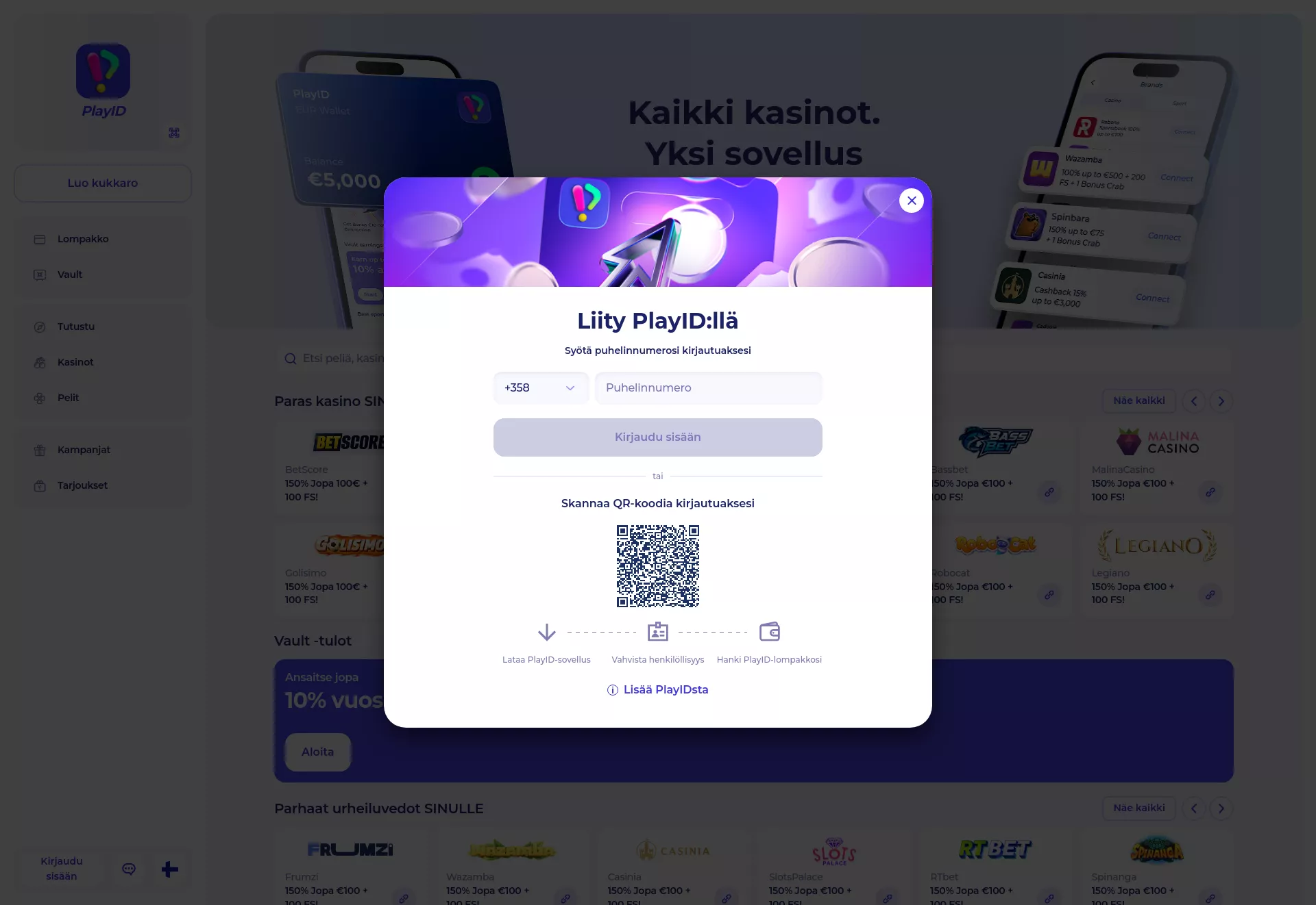 Desktop screen. PlayID Up to €10