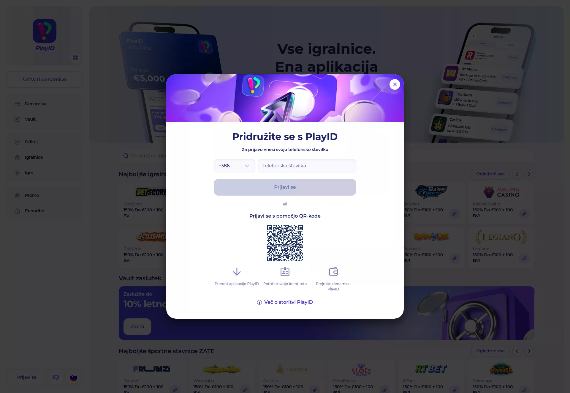 Desktop screen. PlayID Up to €10