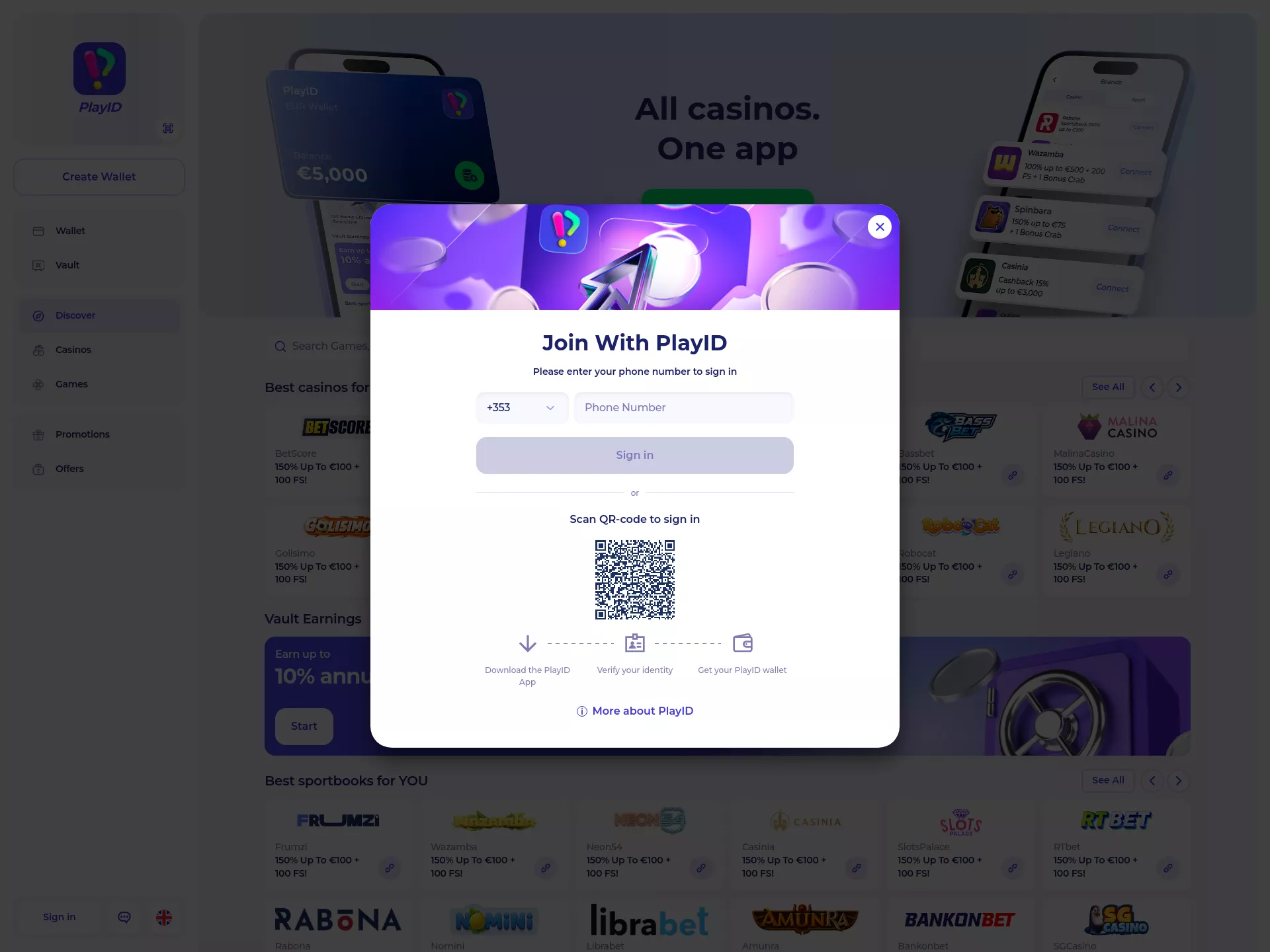 Desktop screen. PlayID Up to €10