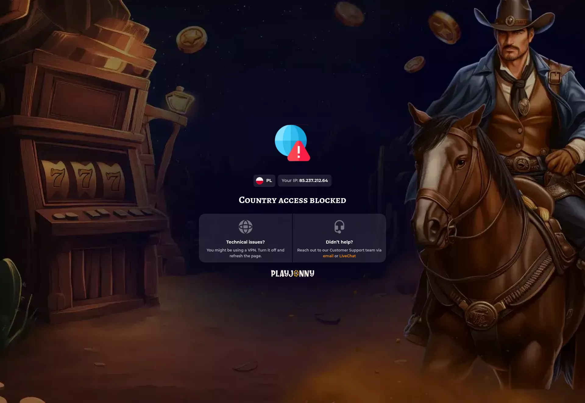 Desktop screen. PlayJonny Up to €1500 + 250 FS