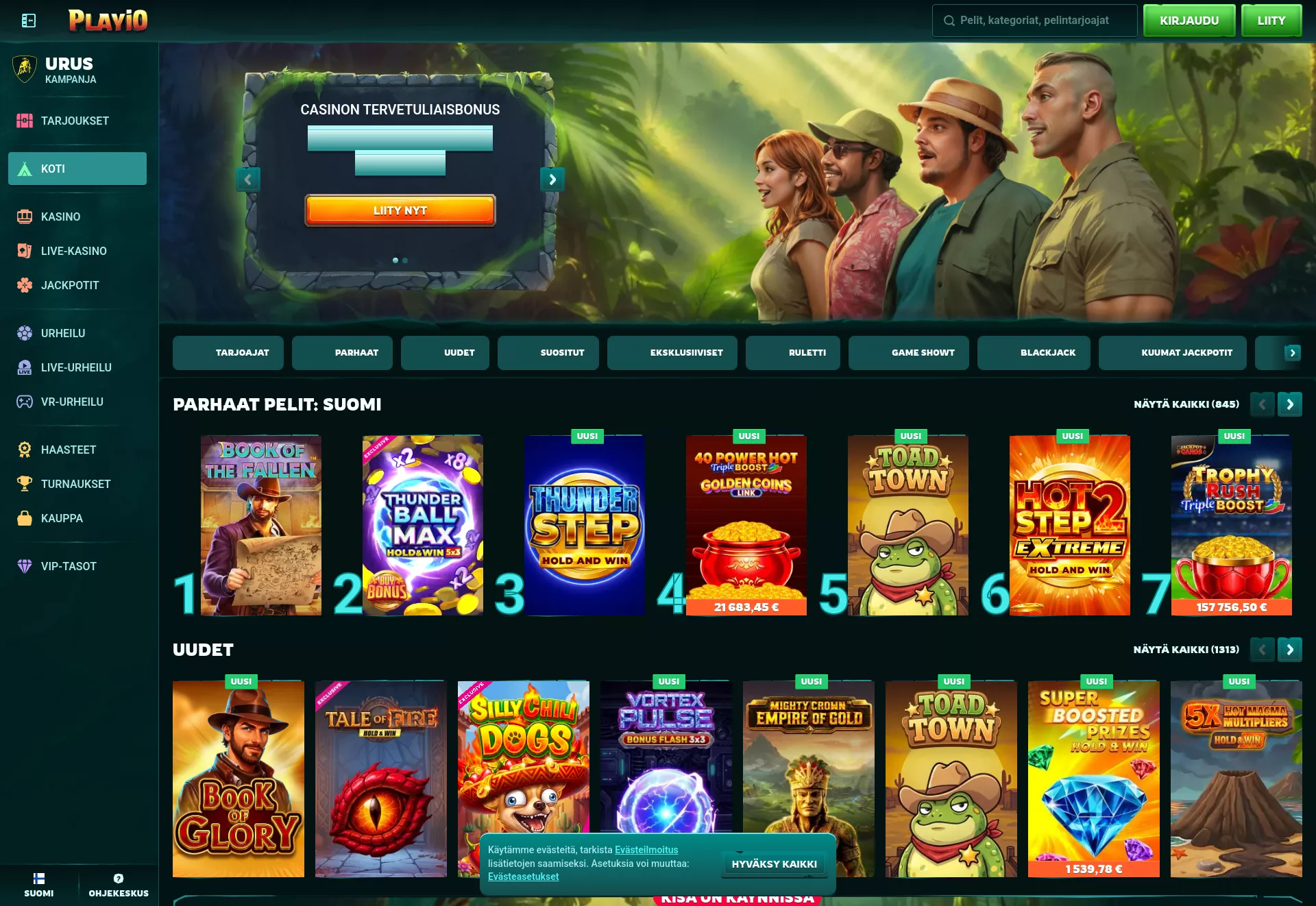 Desktop screen. Playio 100% up to €500 + 200 FS + 1 Bonus Crab