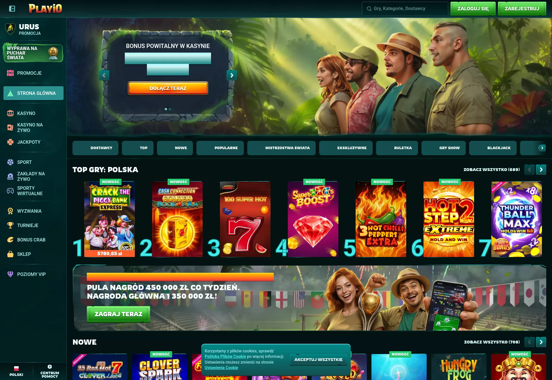 Desktop screen. Playio 100% up to zł2250 + 200 FS + 1 Bonus Crab
