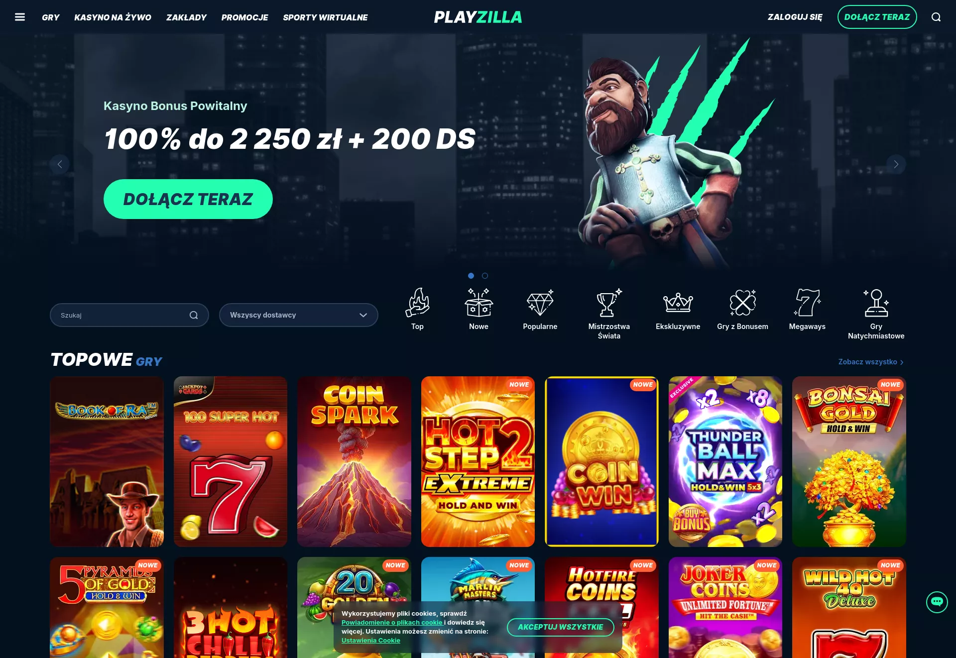 Desktop screen. Playzilla 100% up to zł2250 + 200 FS + 1 Bonus Crab
