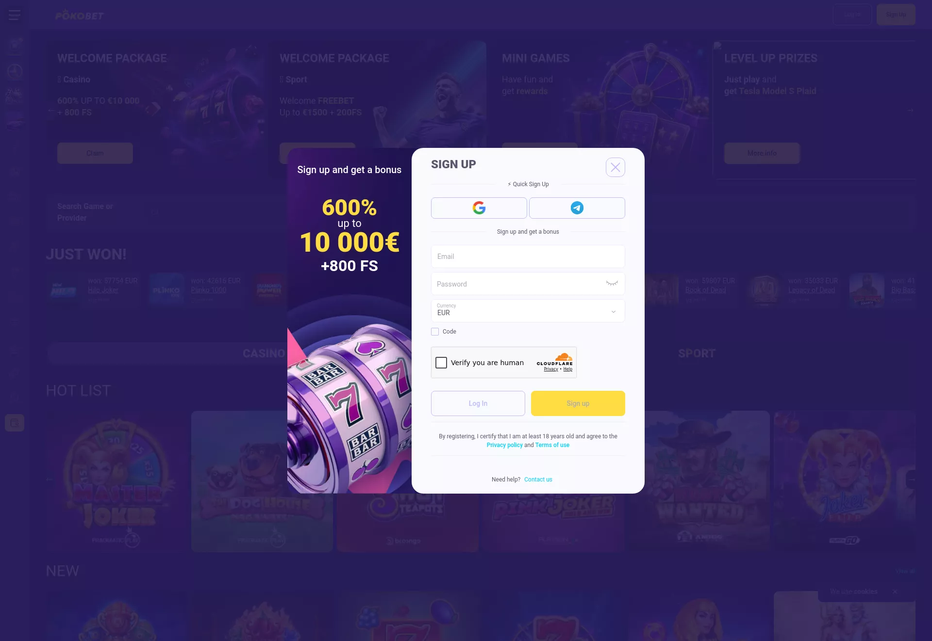 Desktop screen. Pokobet Up to €4000 + 210 FS
