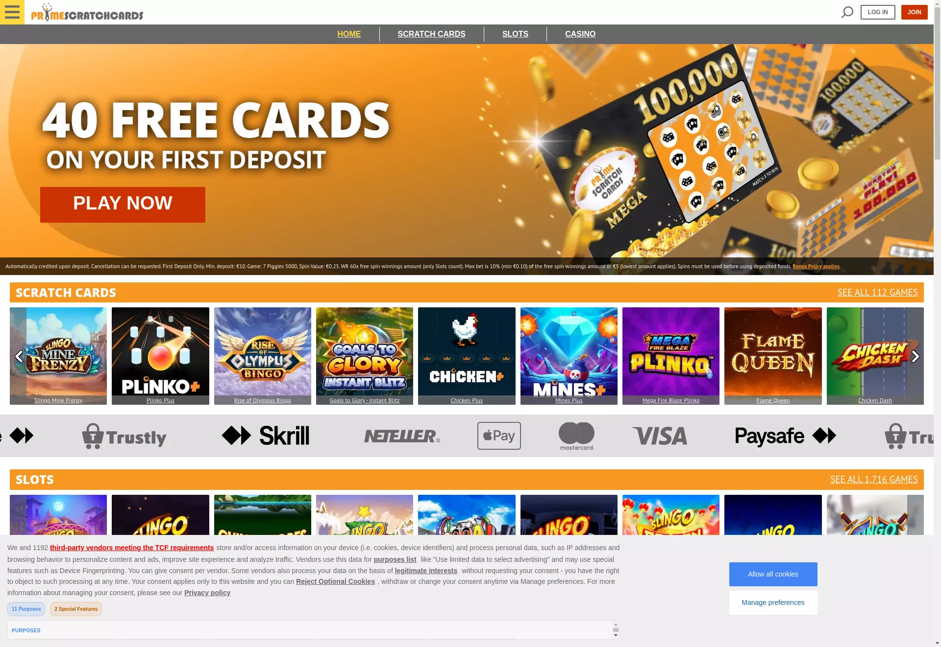 Desktop screen. Prime Scratch Cards Get 80 Free Scratch Cards