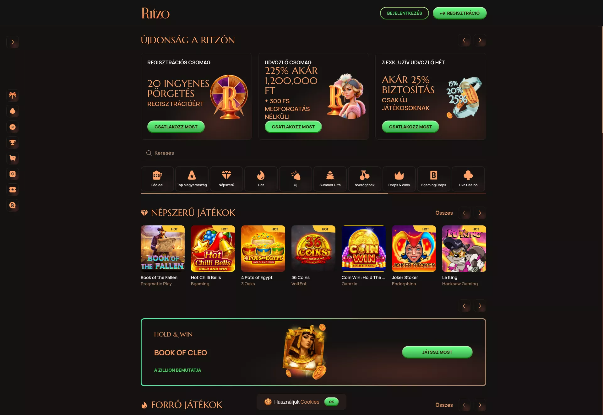 Desktop screen. Ritzo casino Akár Ft400000 + 300 FS