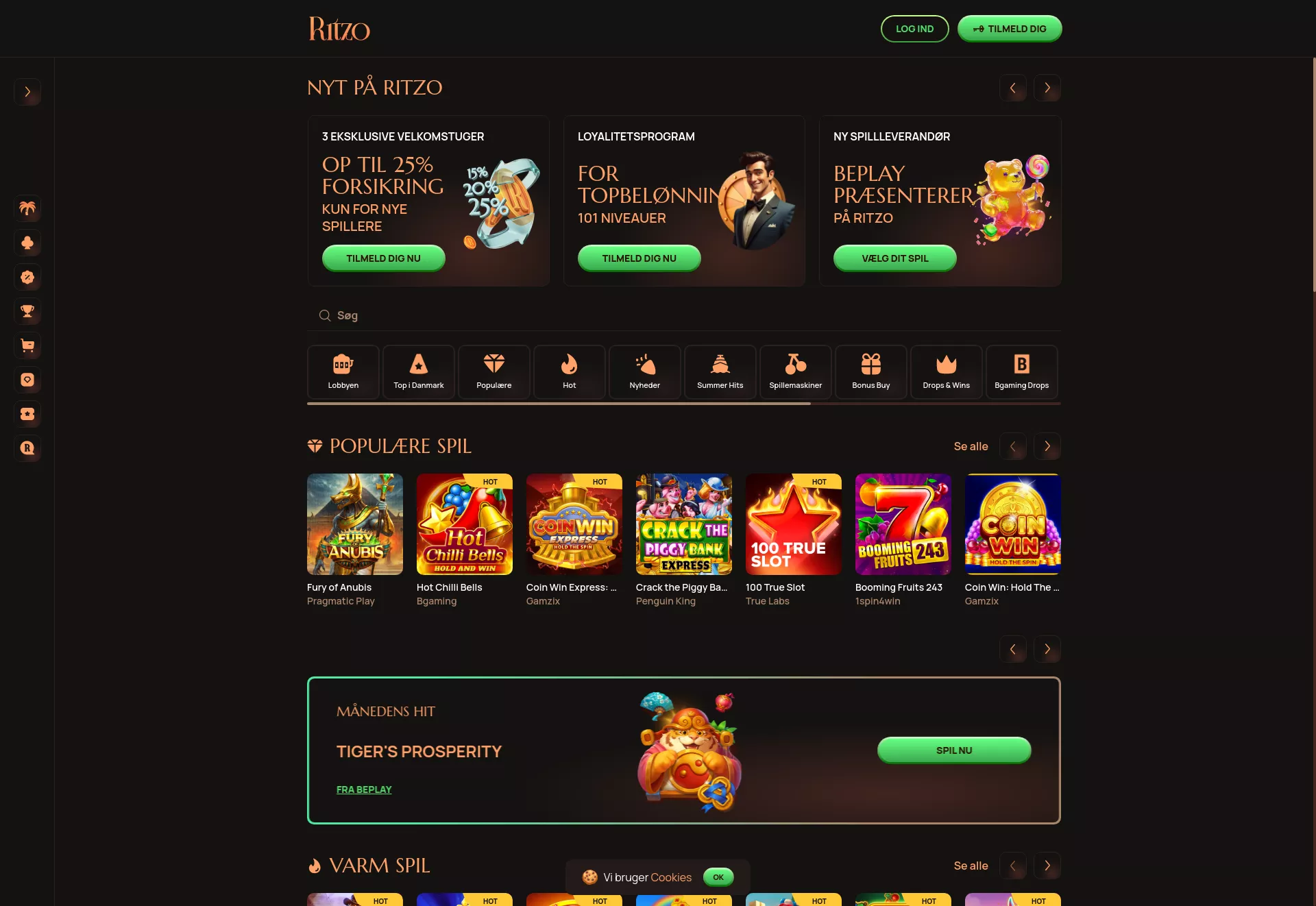 Desktop screen. Ritzo casino Up to kr7500 + 300 FS