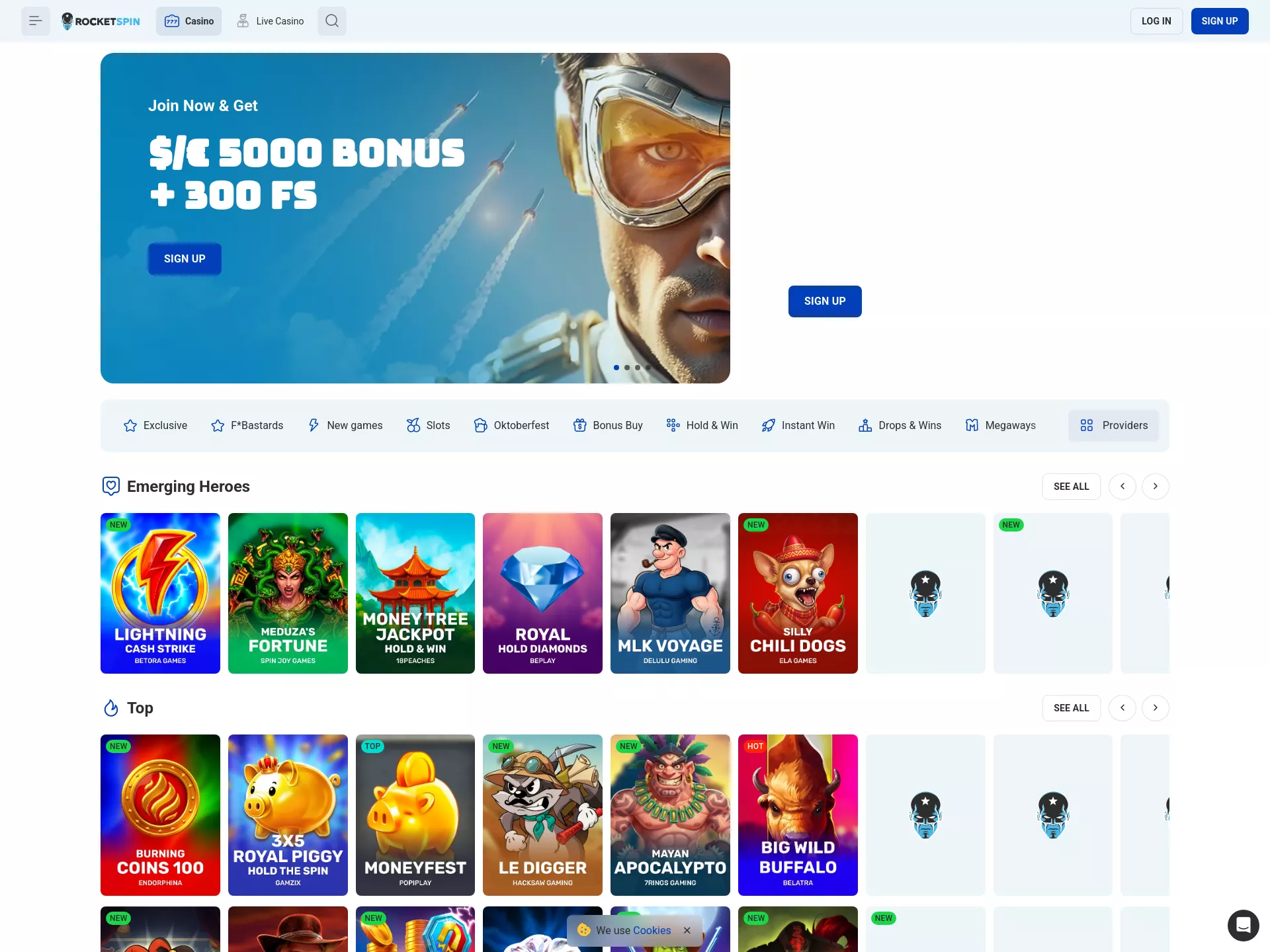 Desktop screen. Rocket Spin Up to A$5000 + 300 FS