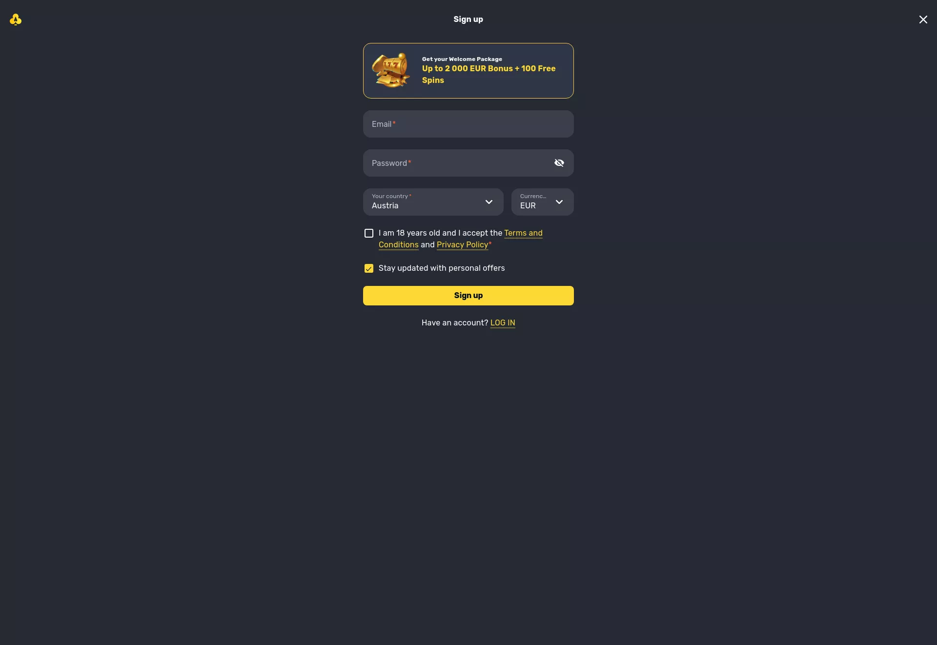 Desktop screen. RocketPlay Casino 150% up to $400 + 200 FS