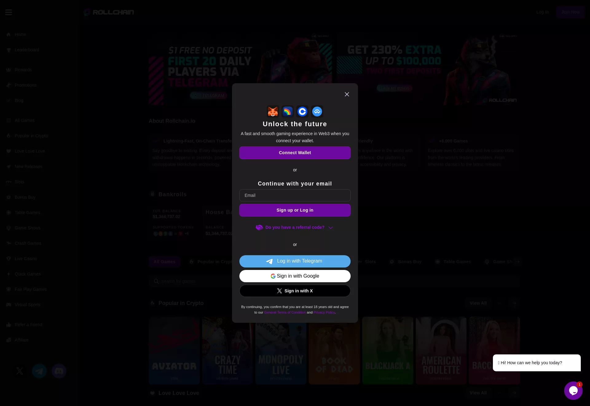 Desktop screen. Rollchain Up to 12% Rakeback