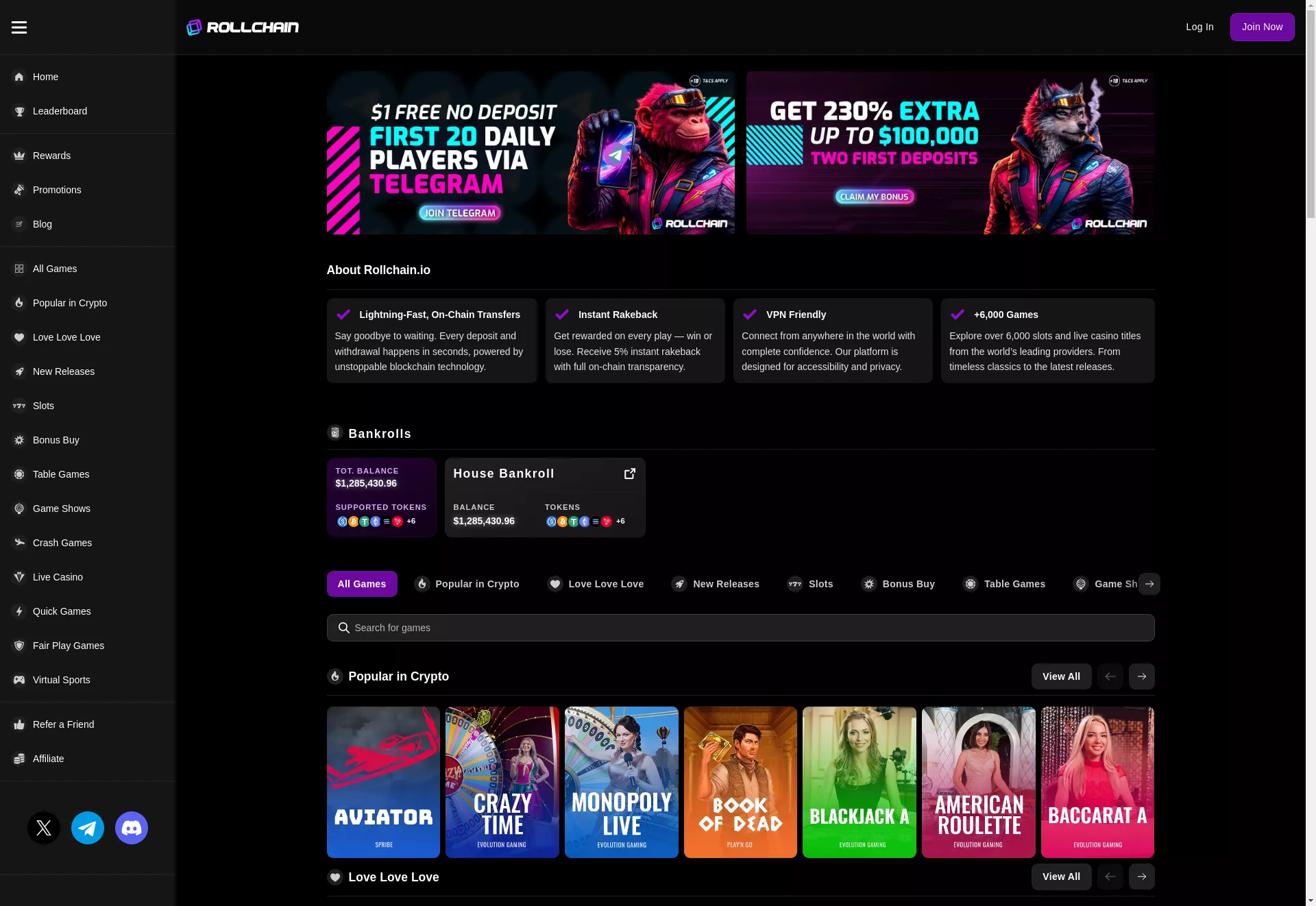 Desktop screen. Rollchain Up to $100000