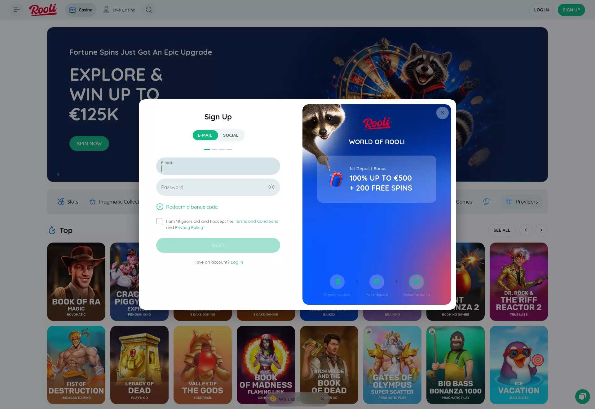 Desktop screen. Rooli Casino Up to kr40000 + 475 FS
