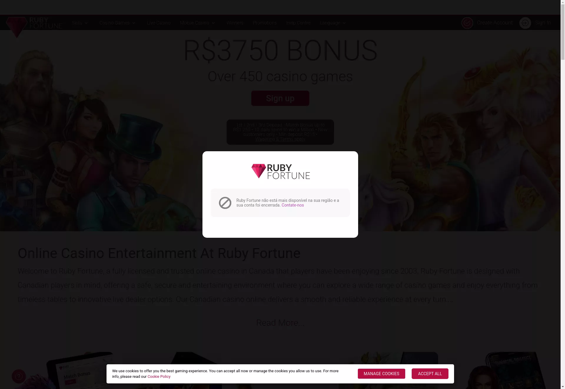 Desktop screen. Ruby Fortune Até $750