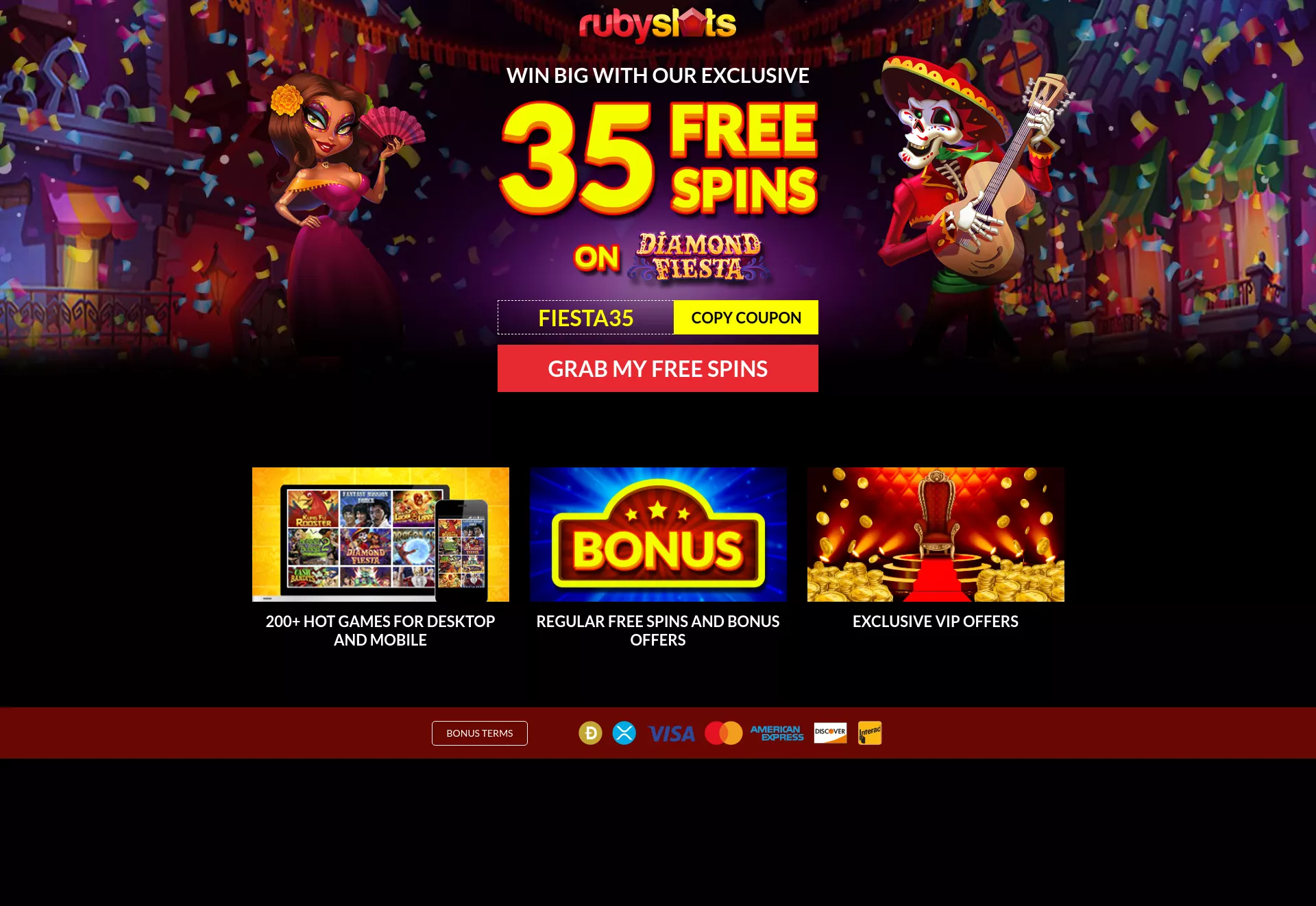 Desktop screen. Ruby Slots Casino Get 35 Free Spins