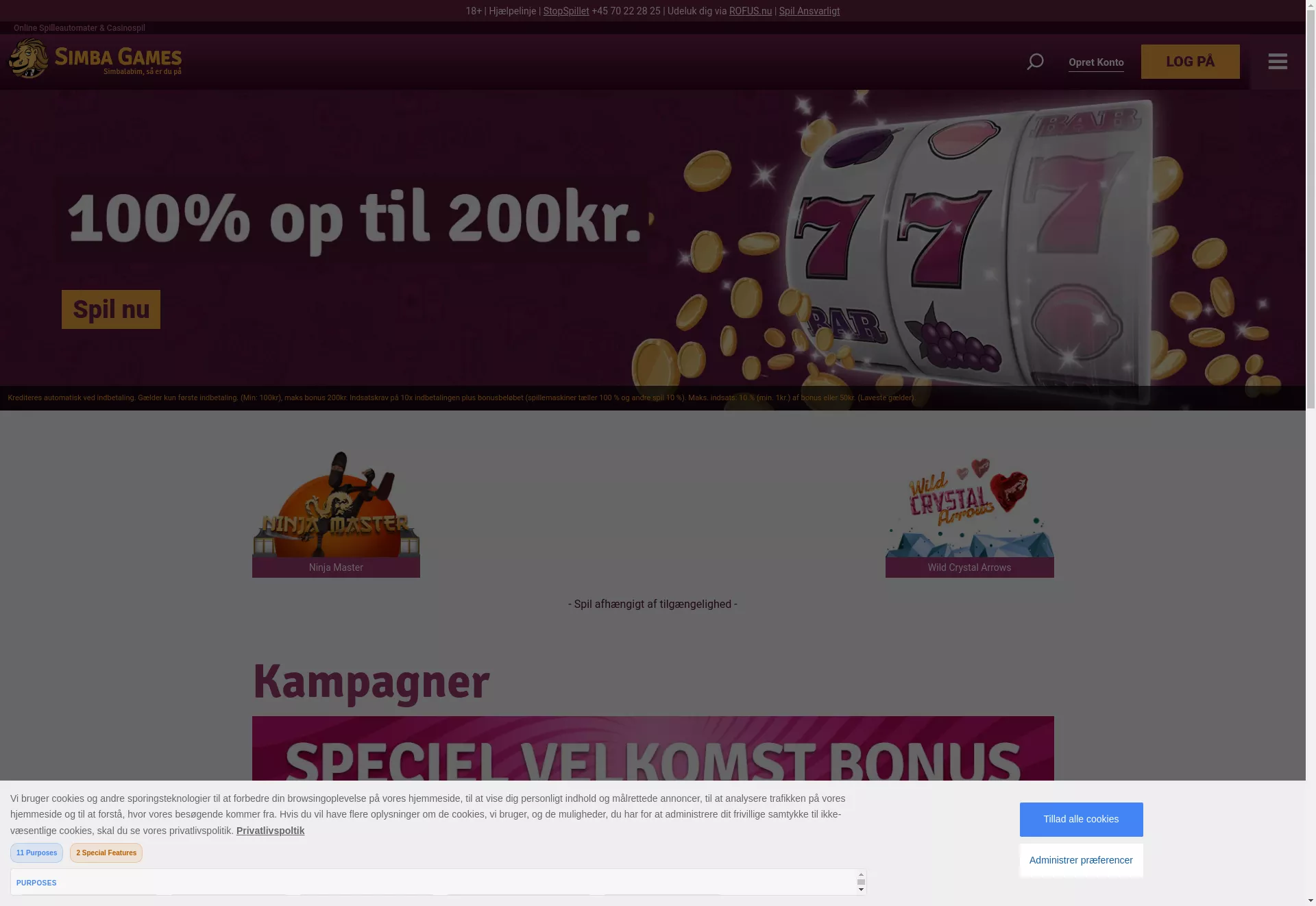 Desktop screen. Simba Games 100% up to kr500