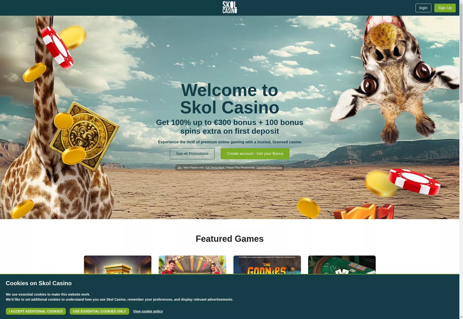 Desktop screen. Skol Casino Up to $1300 + 250 FS