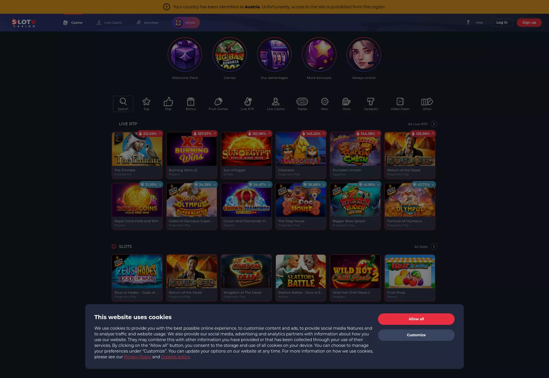 Desktop screen. SlotV 100% up to $200 + 50 FS