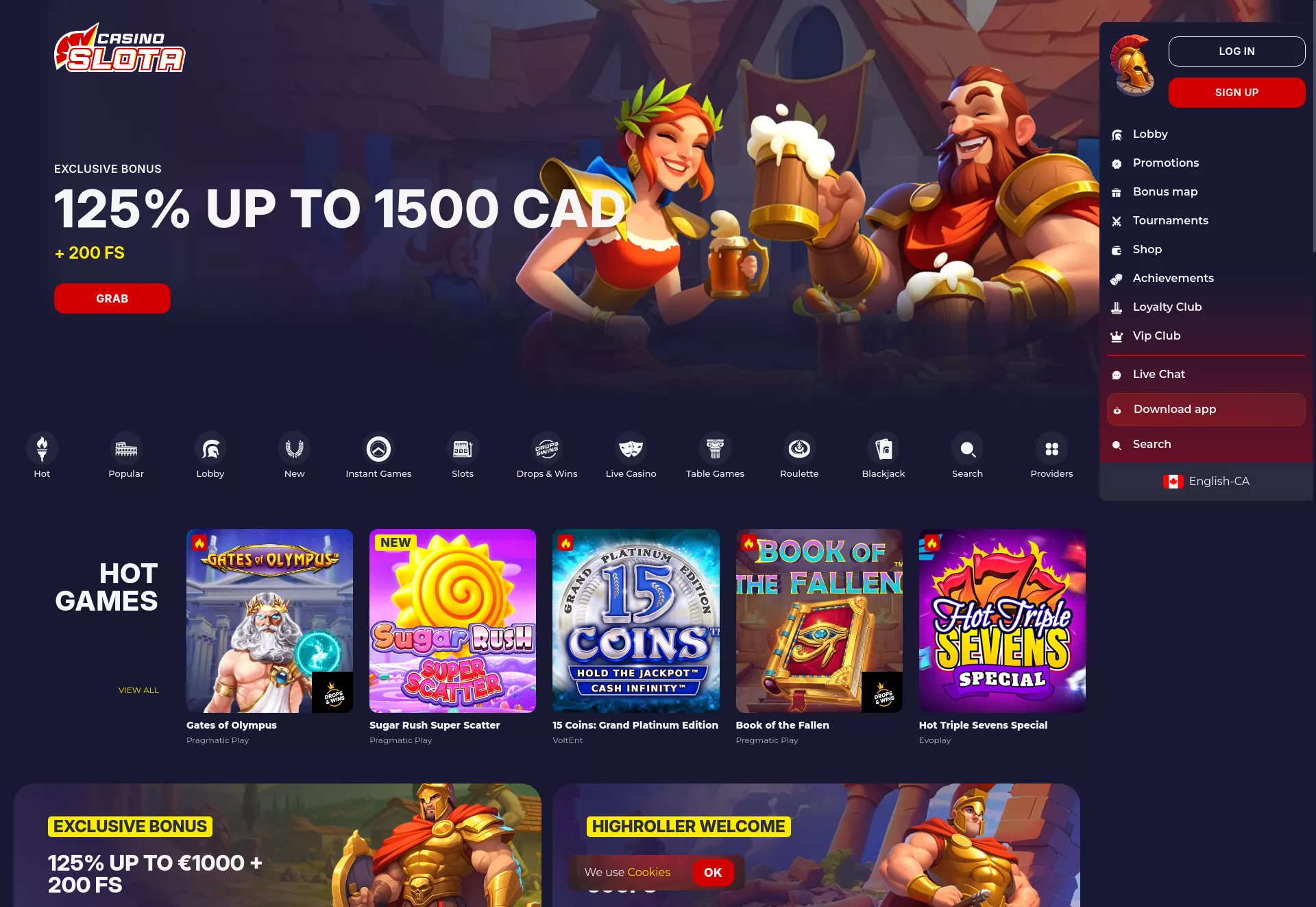 Desktop screen. SlotaCasino Up to $1800 + 315 FS
