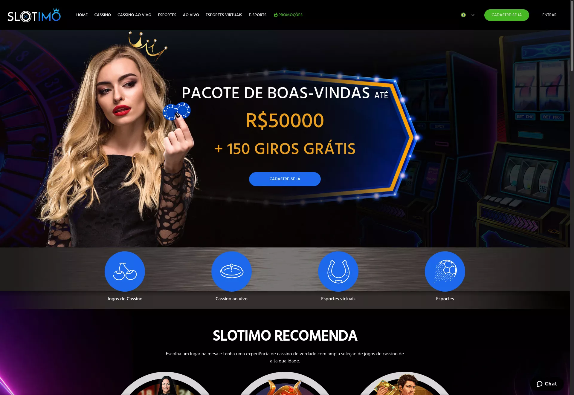 Desktop screen. Slotimo Casino Até $1000 + 150 FS