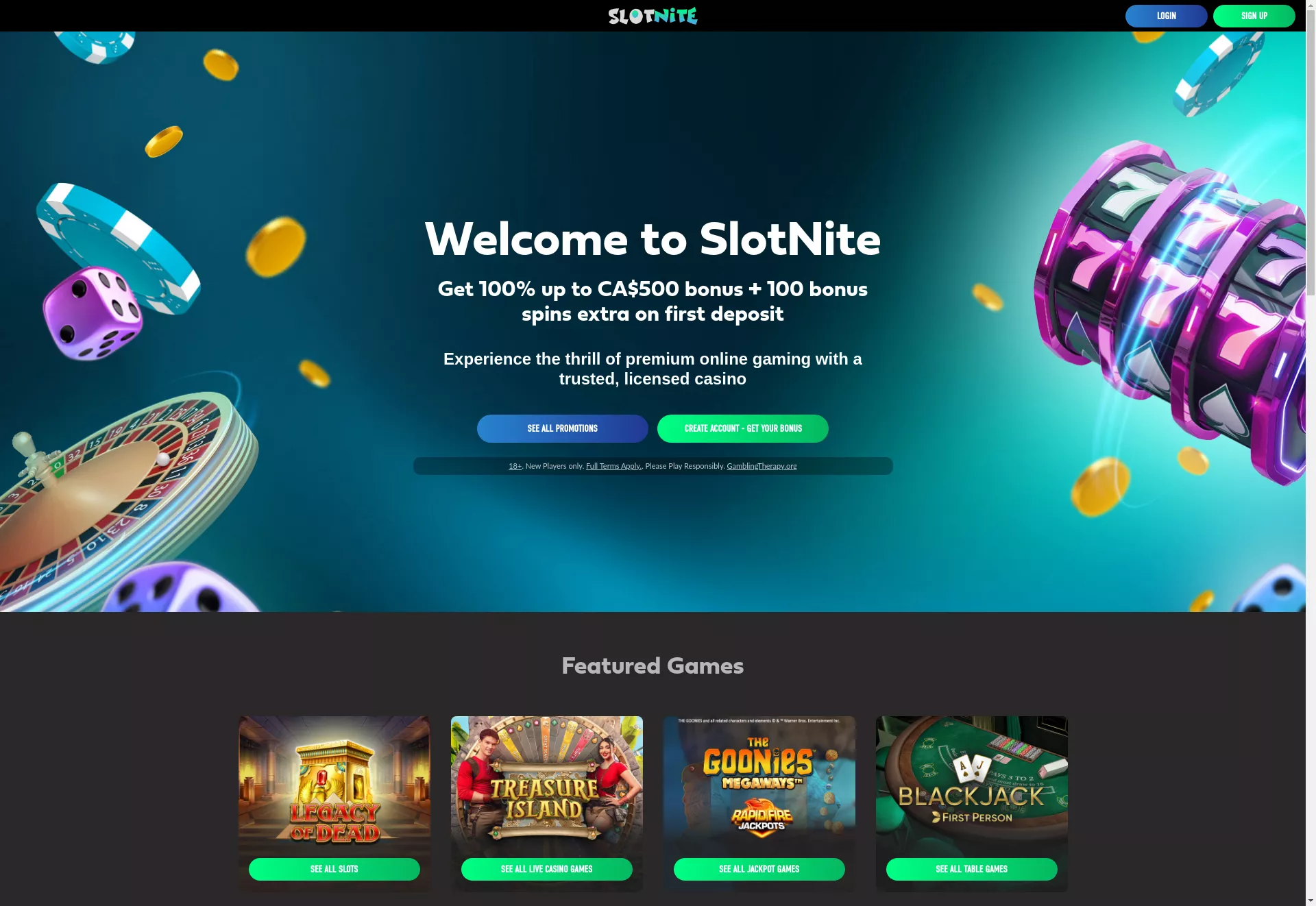 Desktop screen. Slotnite Up to C$1250 + 200 FS