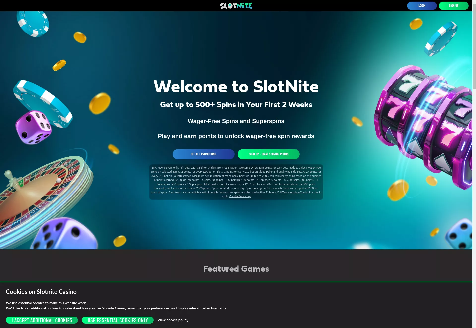 Desktop screen. Slotnite Get up to 500 FS