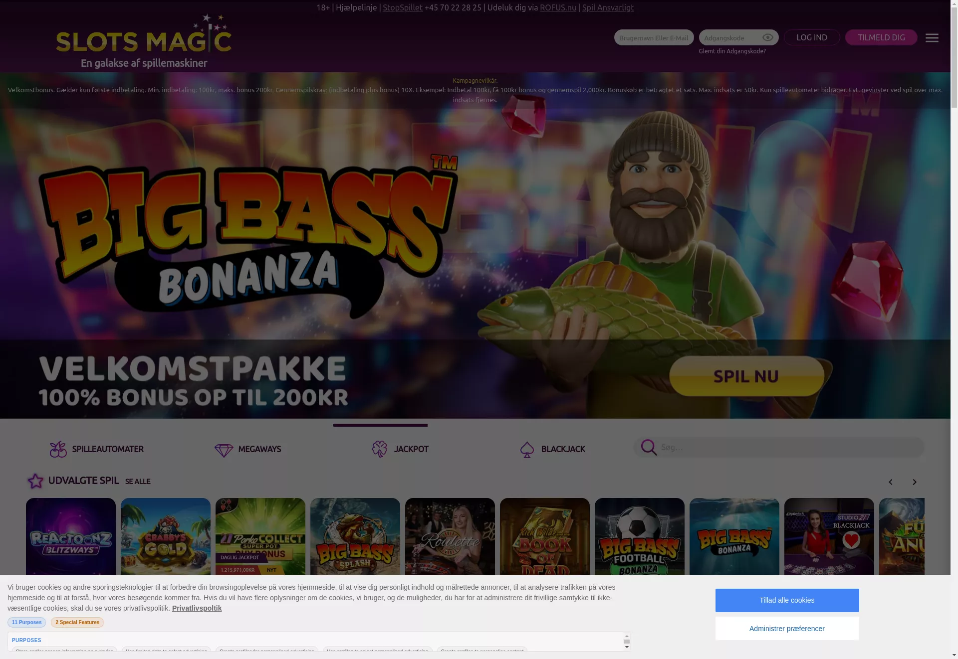 Desktop screen. Slots Magic 100% up to kr500