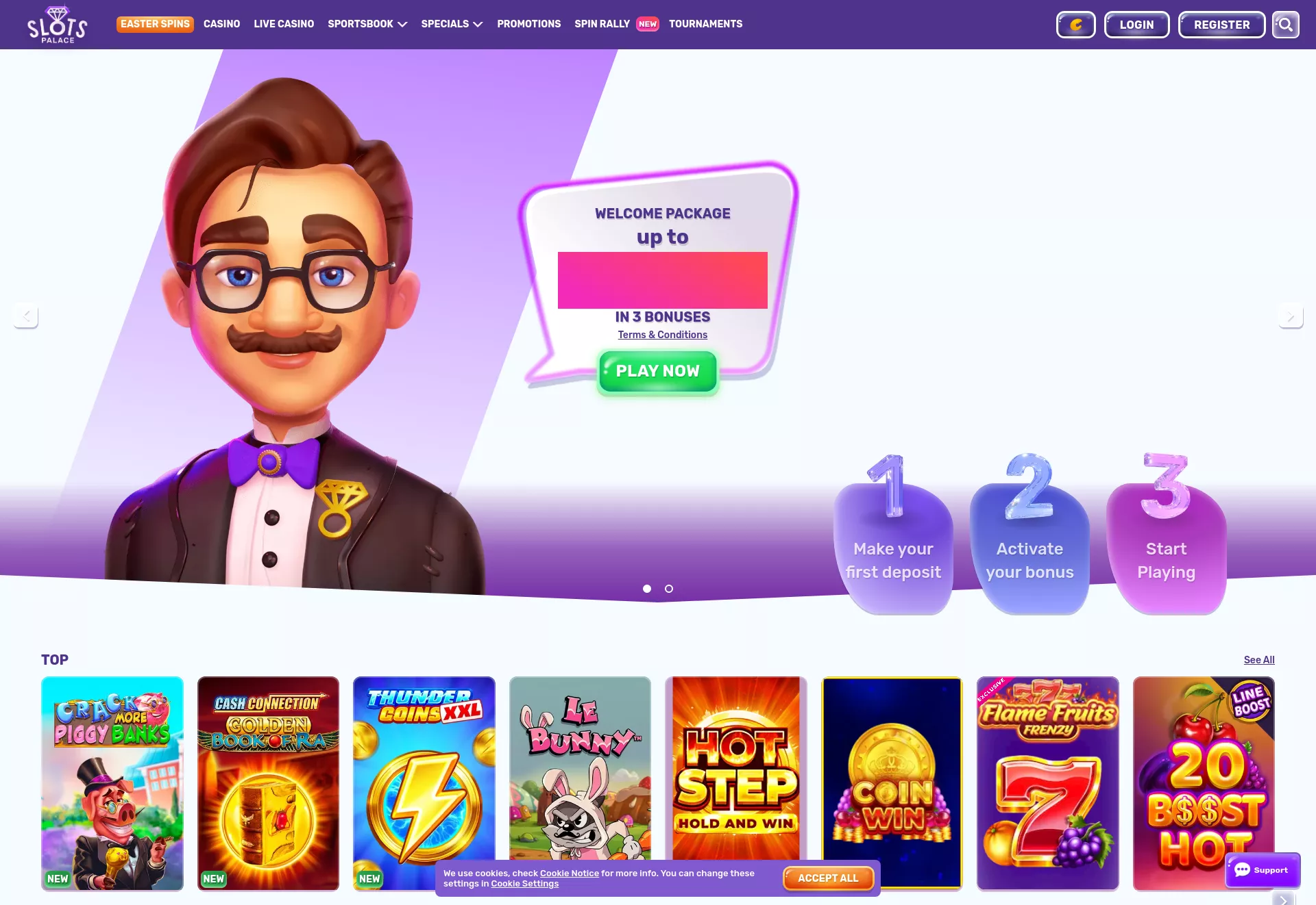 Desktop screen. Slots Palace Up to $1000