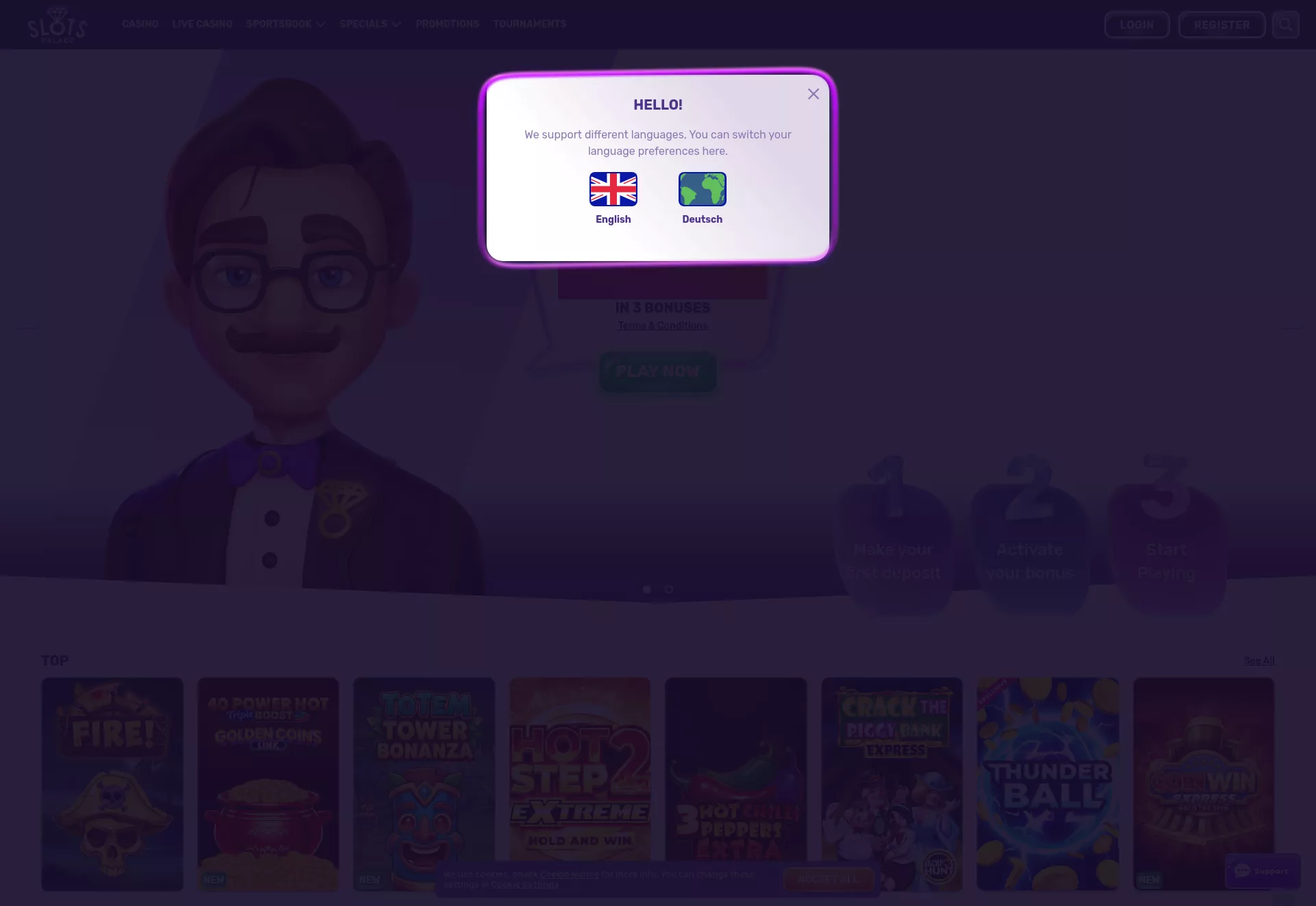 Desktop screen. Slots Palace Up to ₺16000 + 50 FS