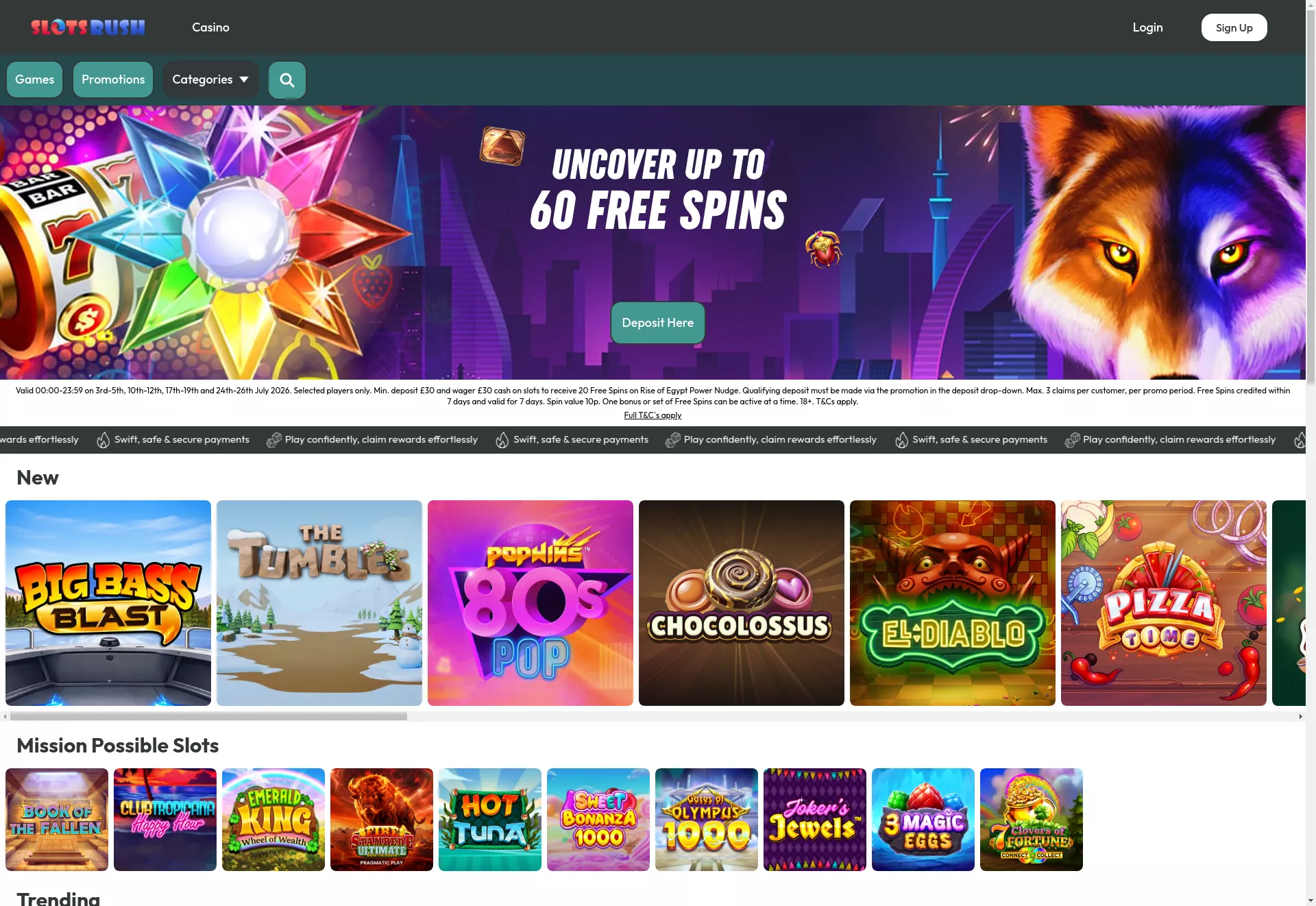 Desktop screen. Slots Rush Get 50 FS