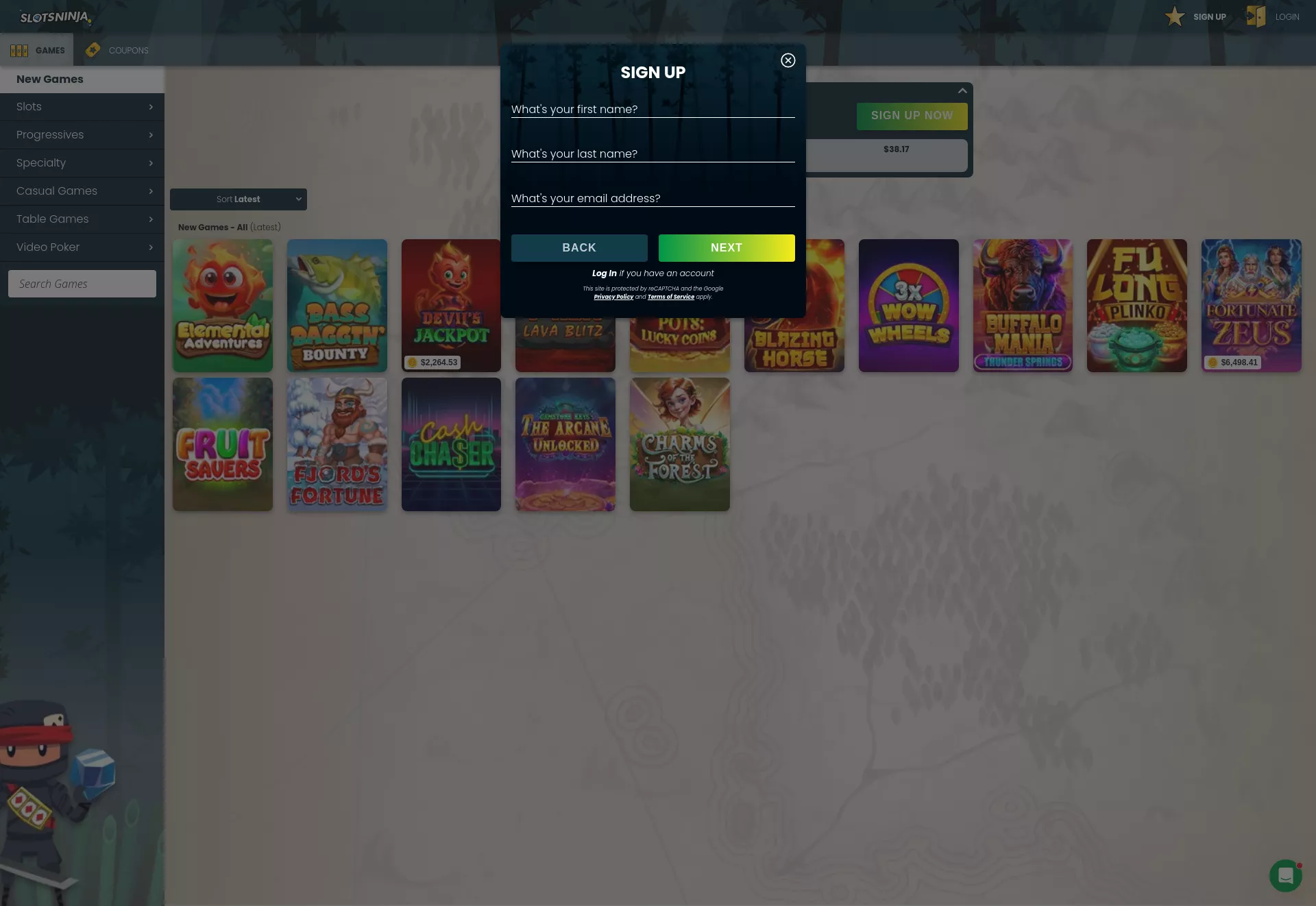 Desktop screen. SlotsNinja Up to $10500