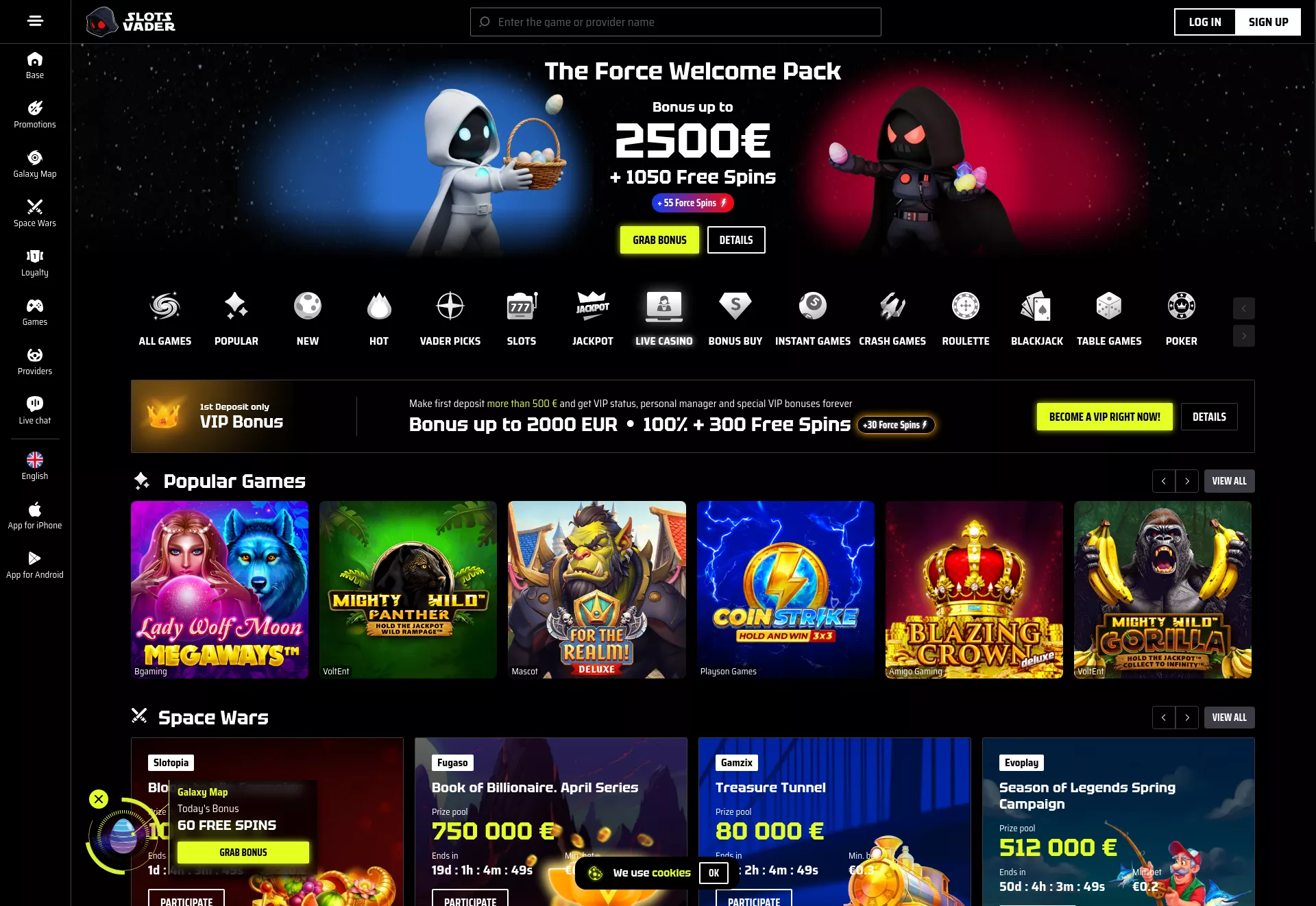 Desktop screen. Slotsvader 15% cashback up to $300