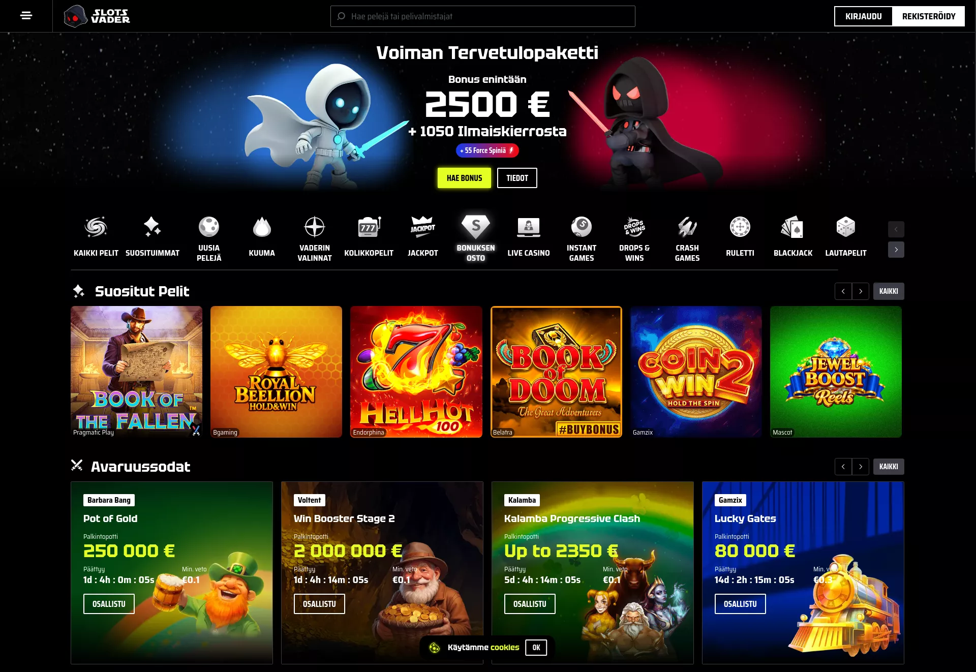 Desktop screen. Slotsvader Up to €3000 + 2200 FS
