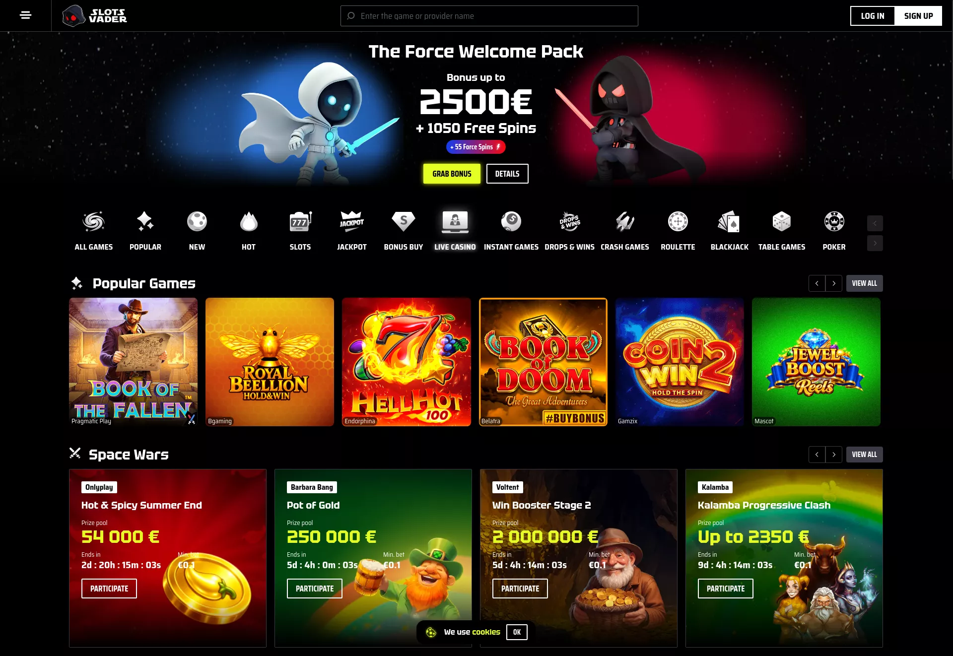Desktop screen. Slotsvader Up to €3000 + 2200 FS