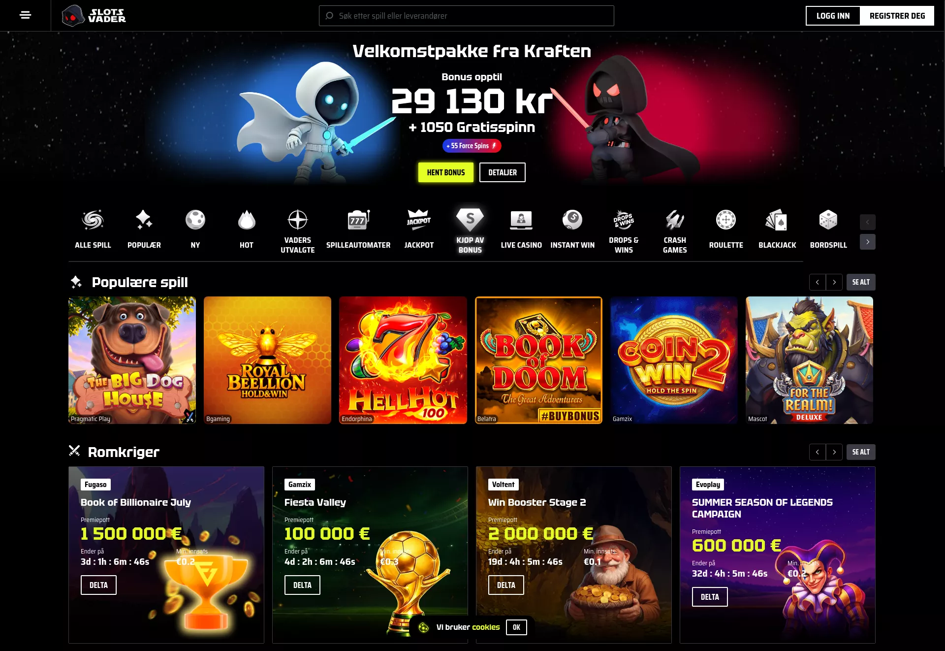 Desktop screen. Slotsvader Up to kr34510 + 2200 FS