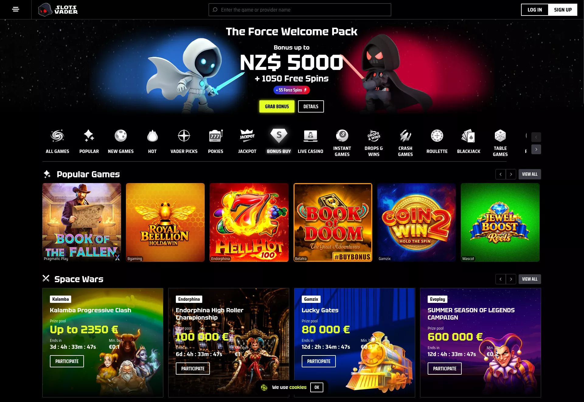Desktop screen. Slotsvader Up to NZ$6000 + 2200 FS