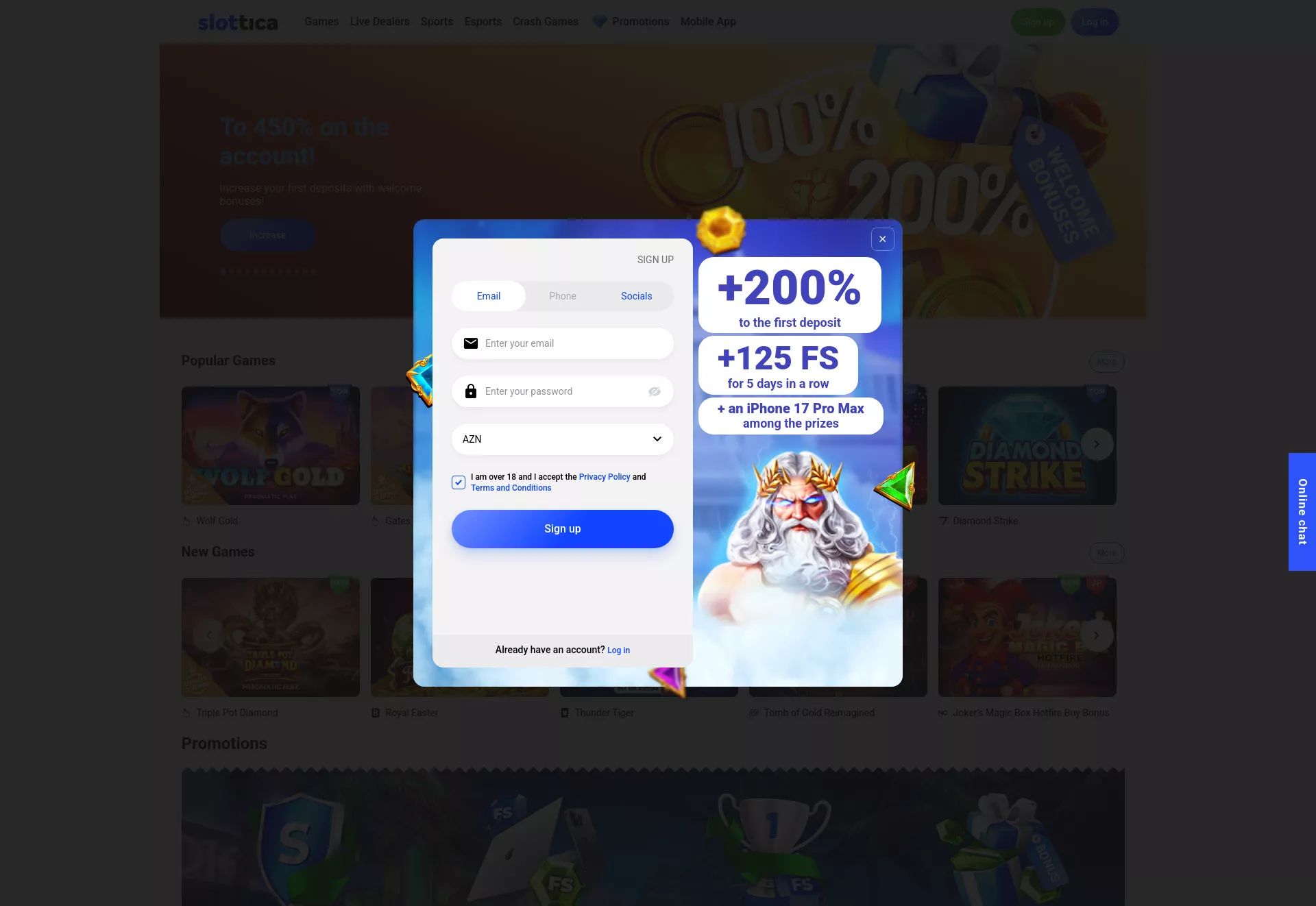 Desktop screen. Slottica Up to $400 + 30 FS