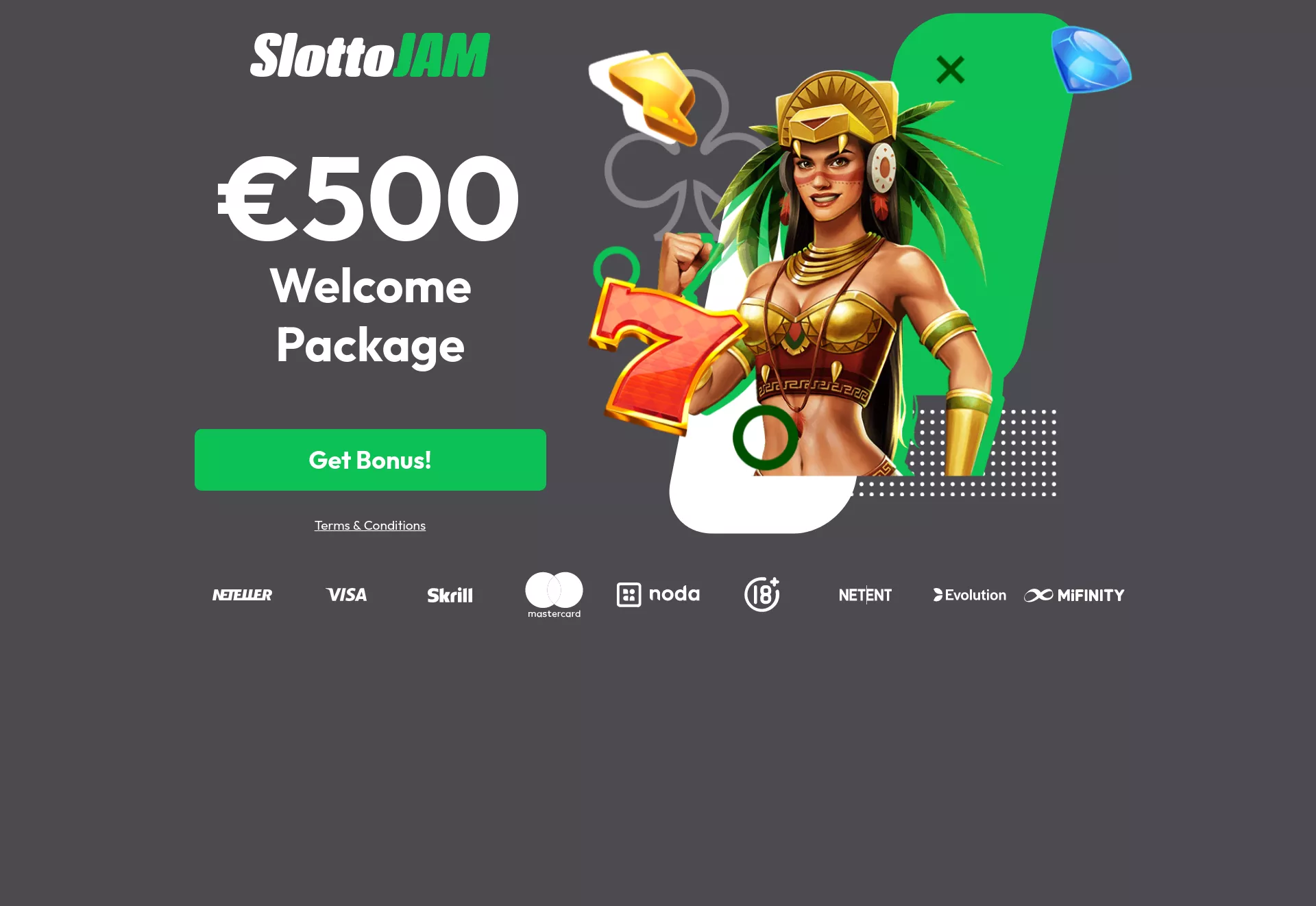 Desktop screen. SlottoJAM Up to $500