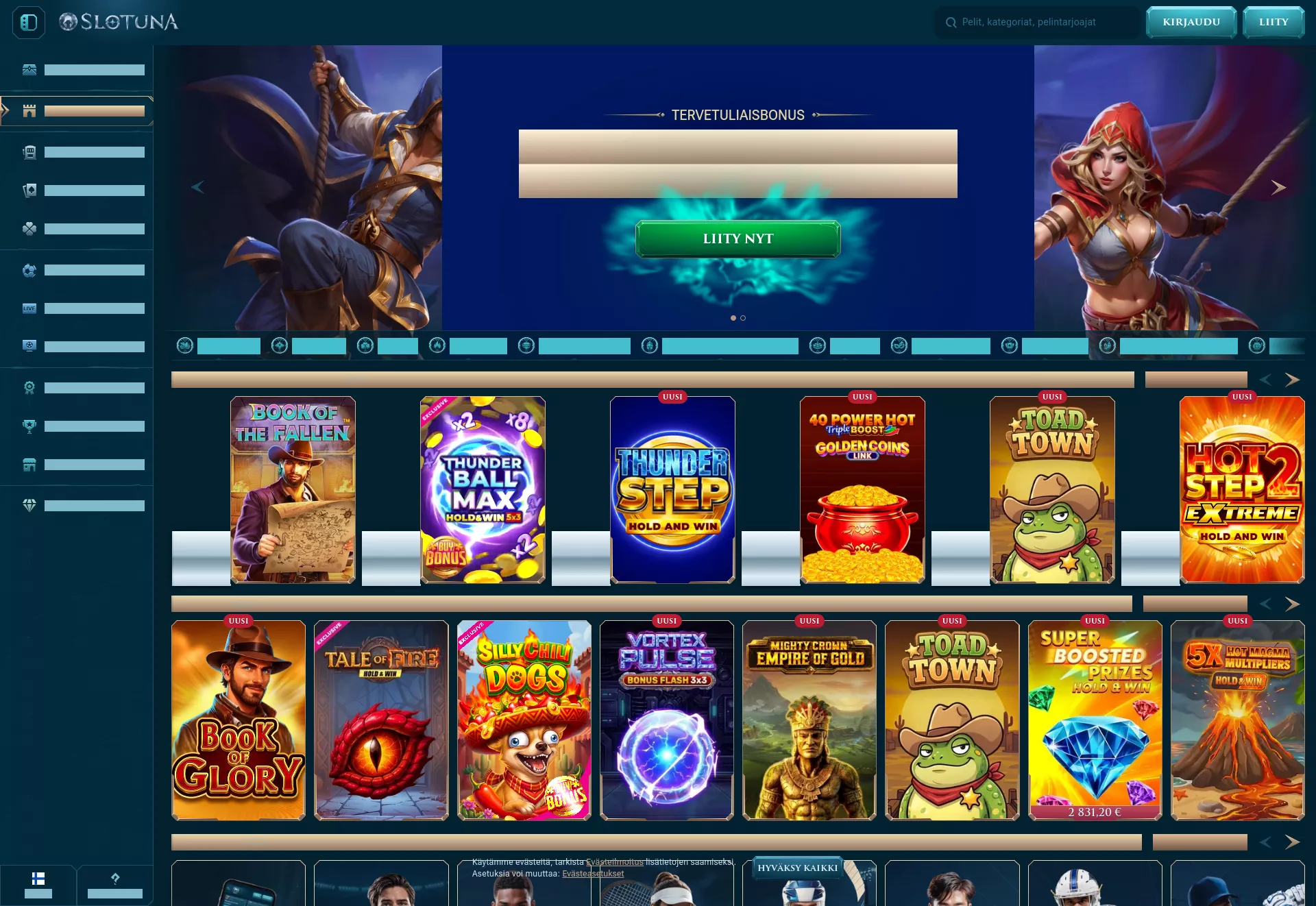 Desktop screen. Slotuna 100% up to €500 + 200 FS + 1 Bonus Crab