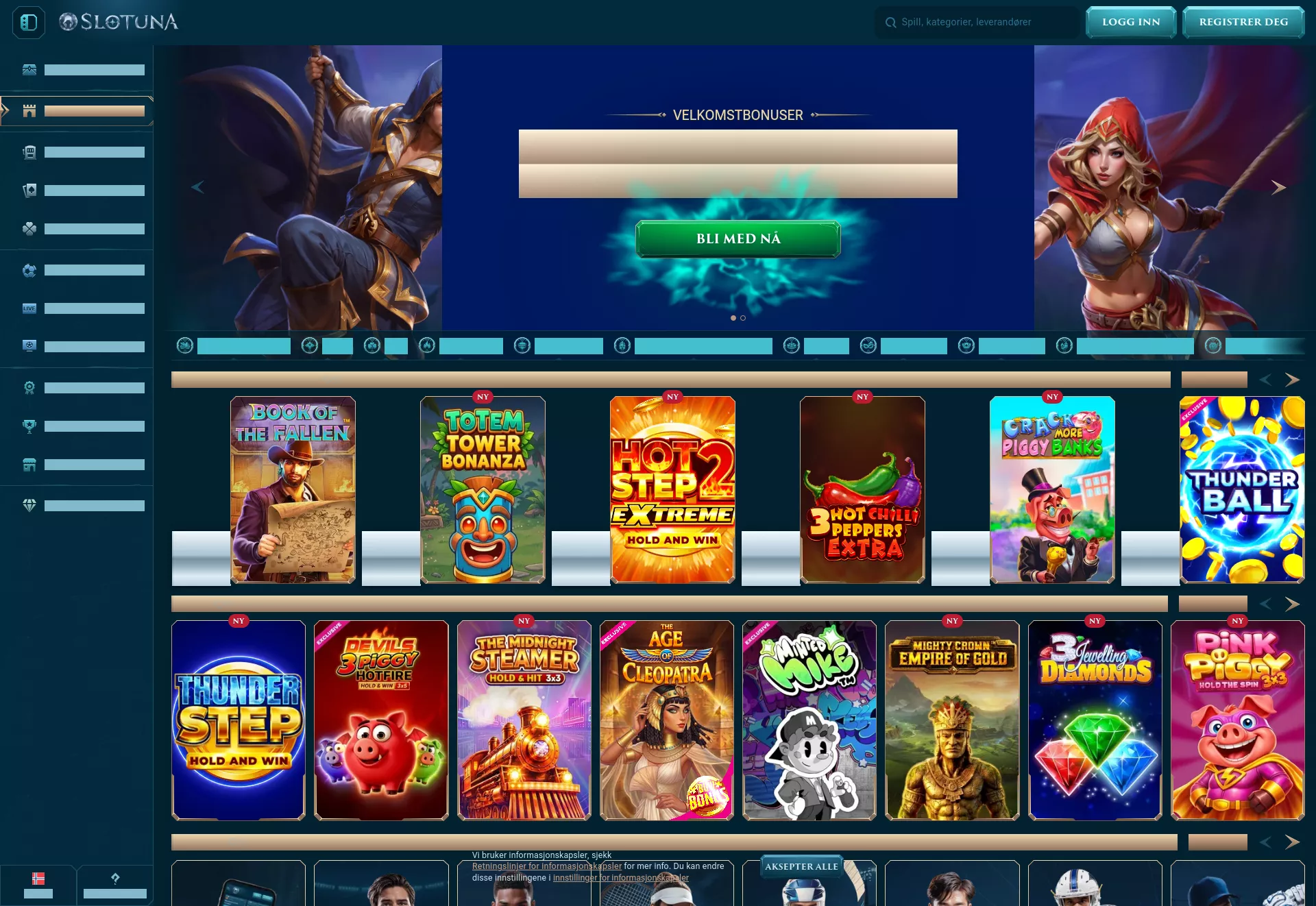 Desktop screen. Slotuna 100% up to kr5000 + 200 FS + 1 Bonus Crab