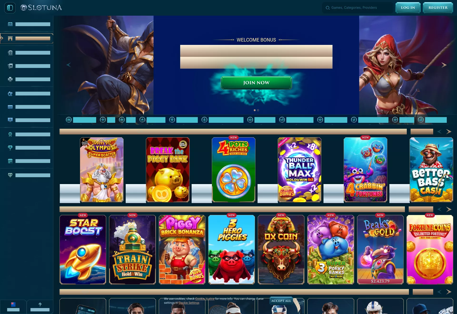 Desktop screen. Slotuna 100% up to NZ$1000 + 200 FS + 1 Bonus Crab