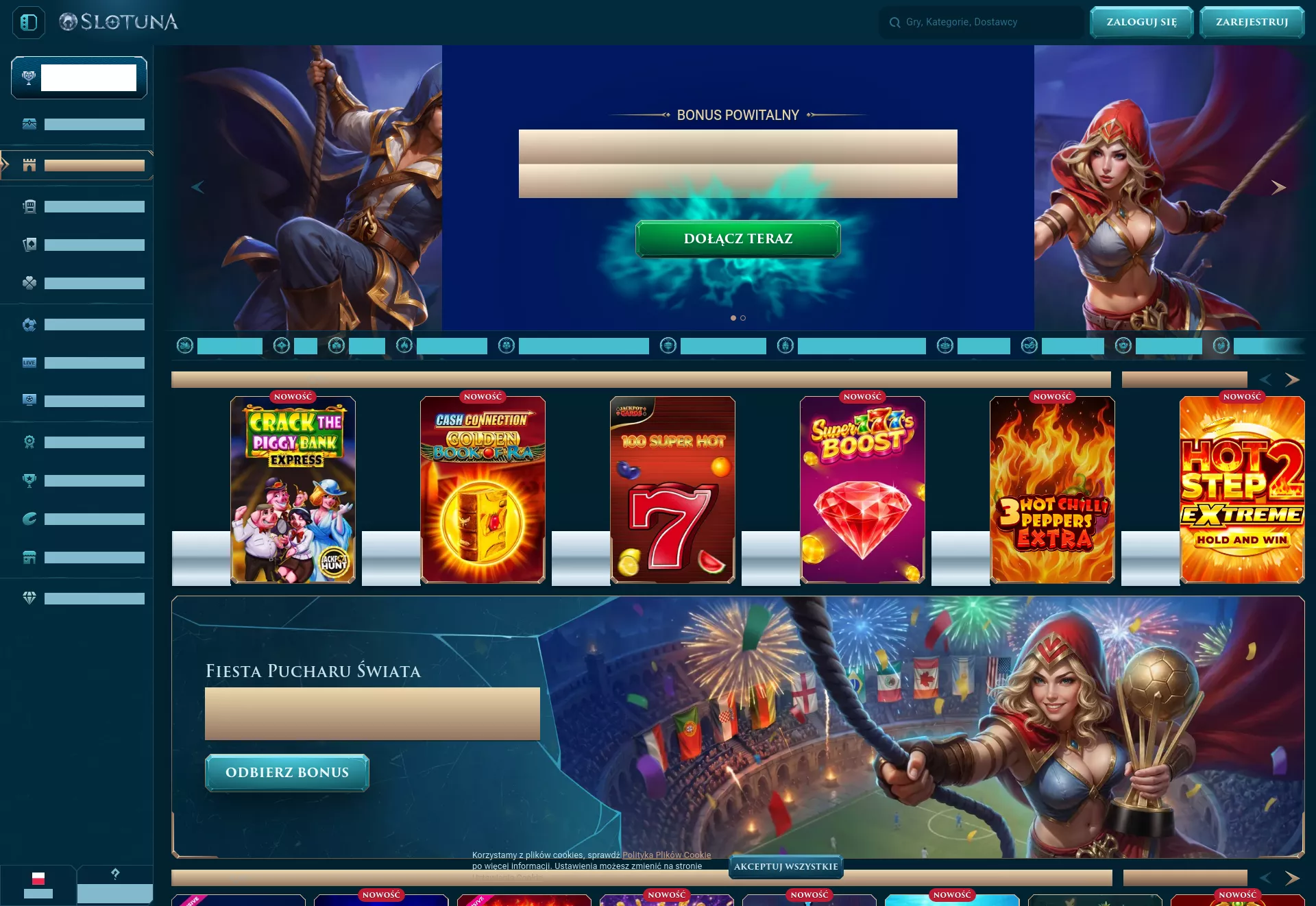 Desktop screen. Slotuna 100% up to zł2250 + 200 FS + 1 Bonus Crab