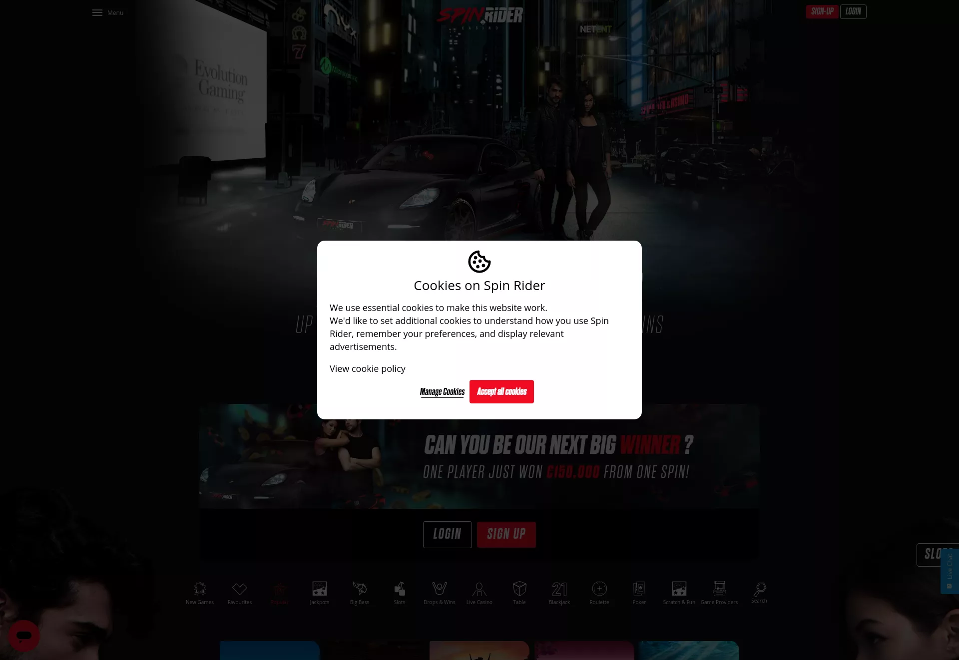 Desktop screen. Spin Rider Up to €4500 + 110 FS