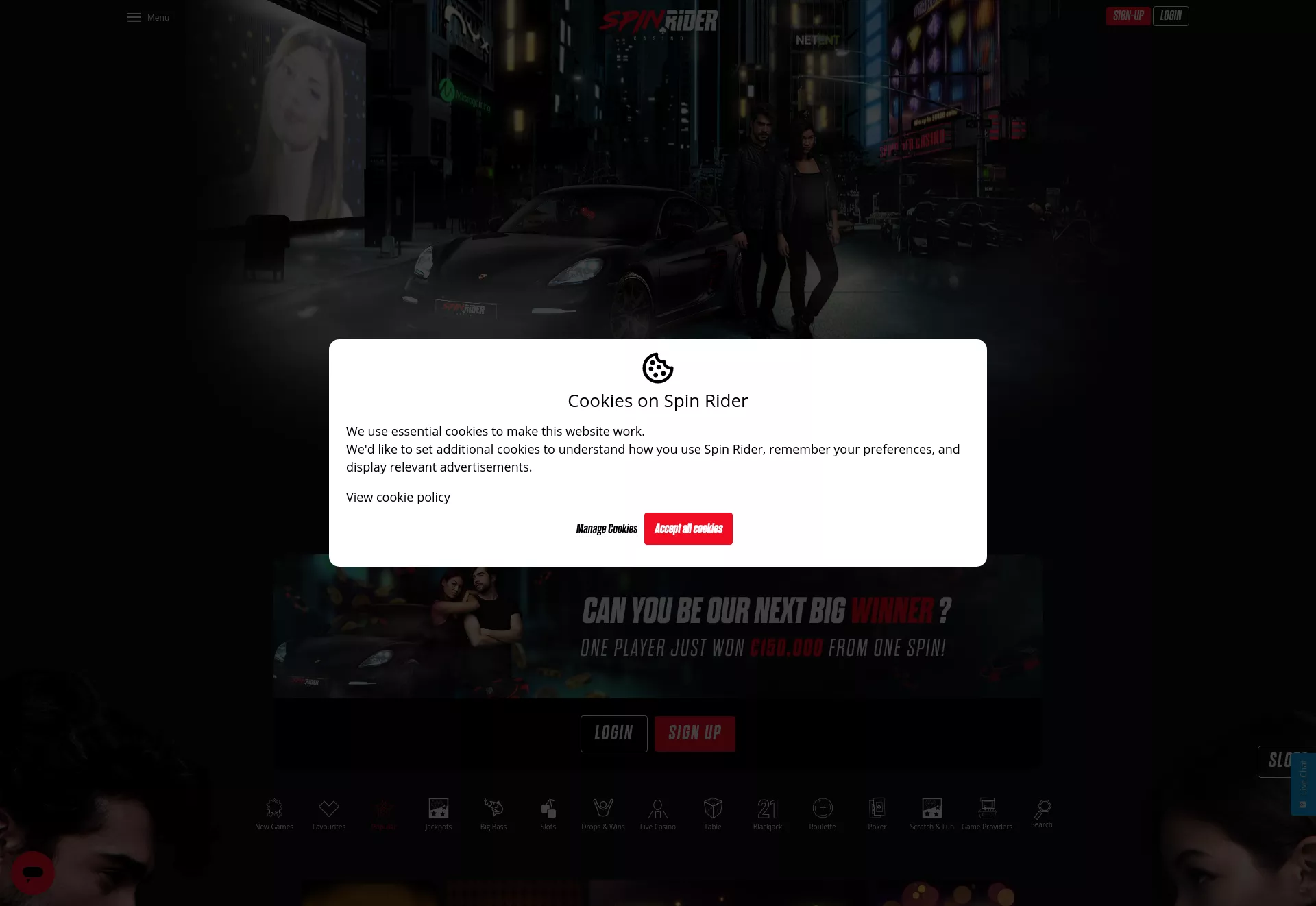 Desktop screen. Spin Rider Up to €4500 + 100 FS