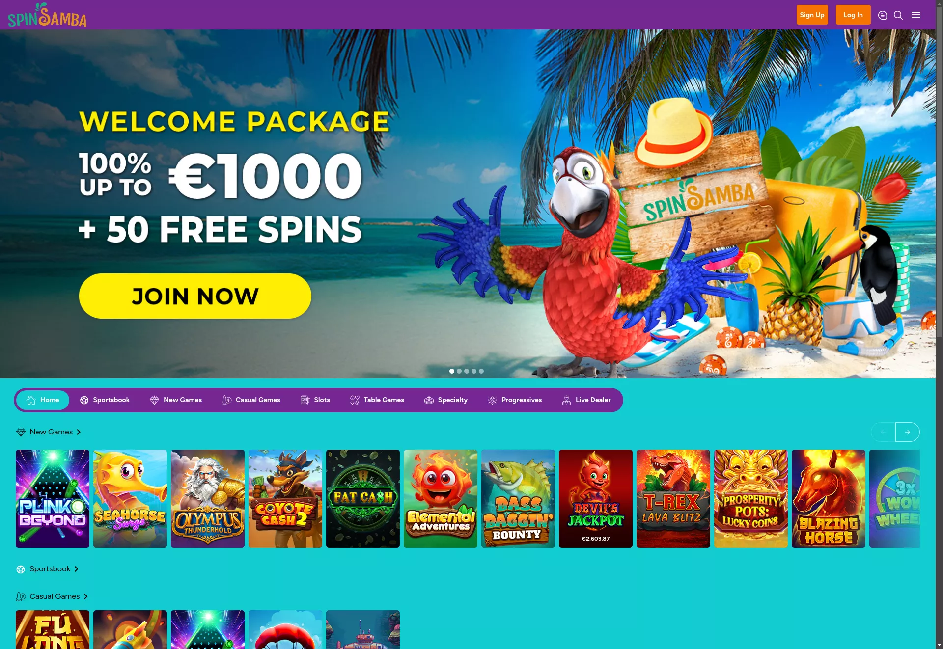 Desktop screen. Spin Samba Up to $3000 + 150 FS