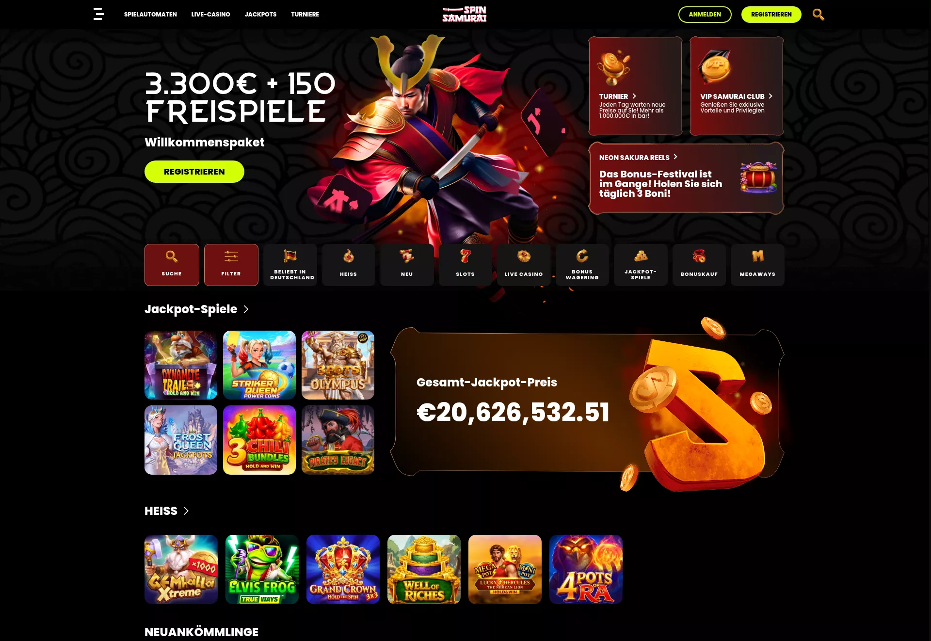 Desktop screen. Spin Samurai Up to C$5000 + 150 FS