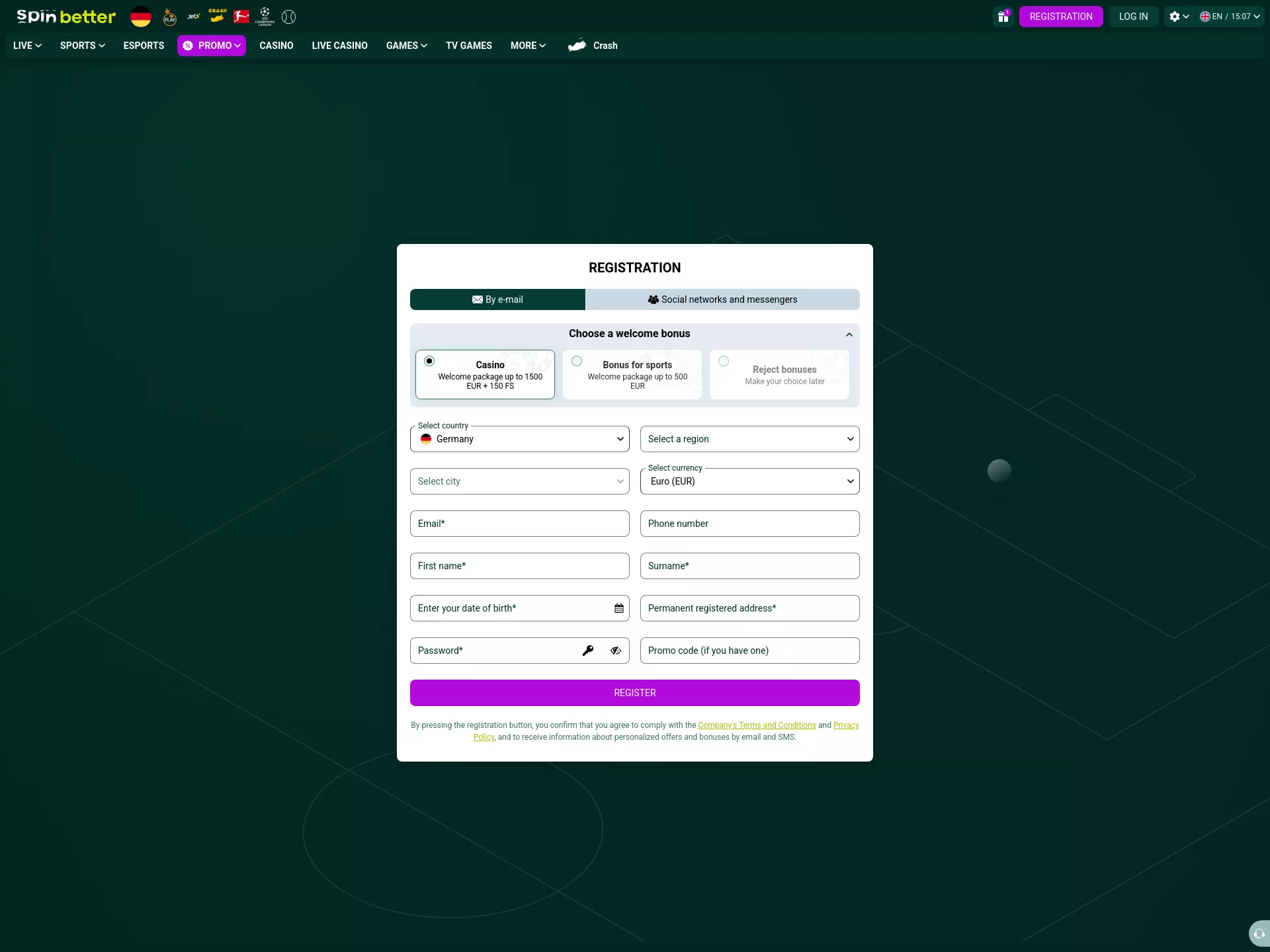 Desktop screen. SpinBetter Casino Get 150 FS