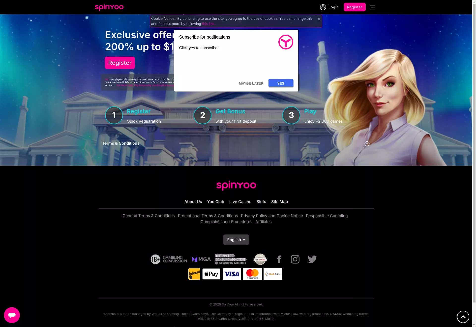 Desktop screen. SpinYoo Up to $2000