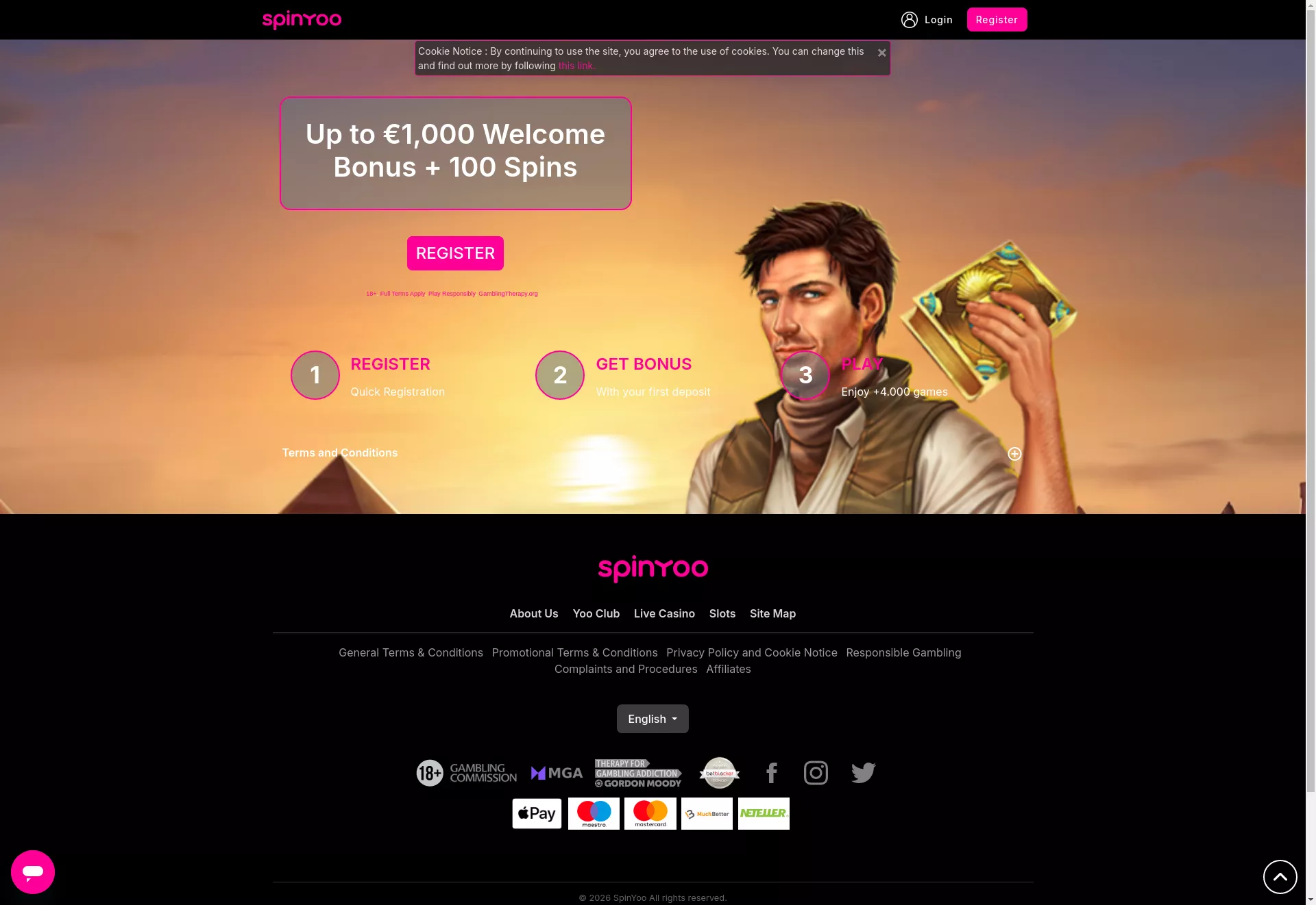 Desktop screen. SpinYoo Bis zu €1000 + 100 FS