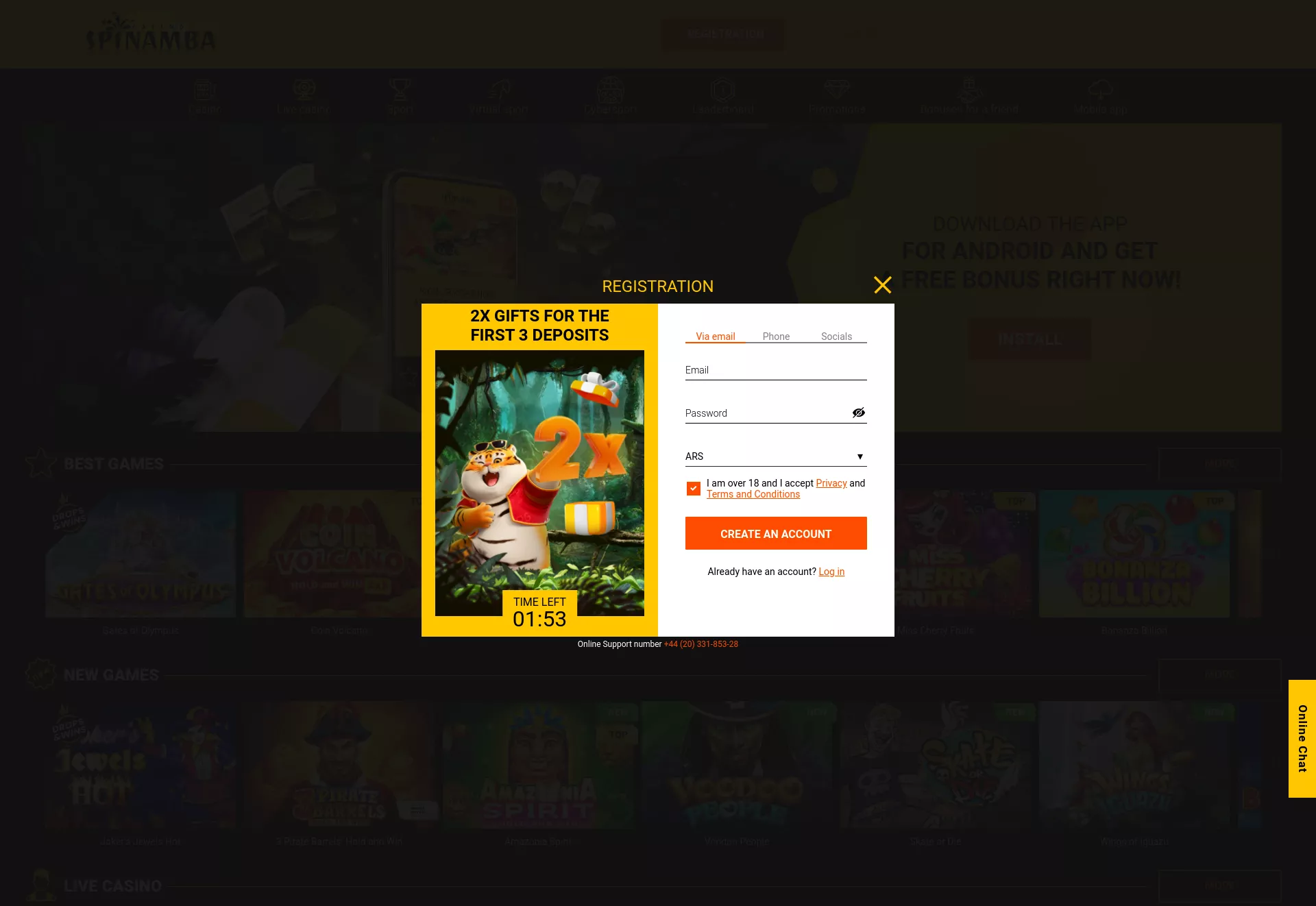 Desktop screen. Spinamba Up to $3000 + 100 FS