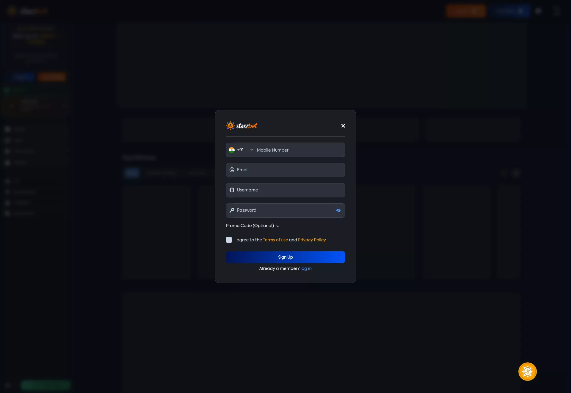 Desktop screen. Starzbet 100% up to $1000